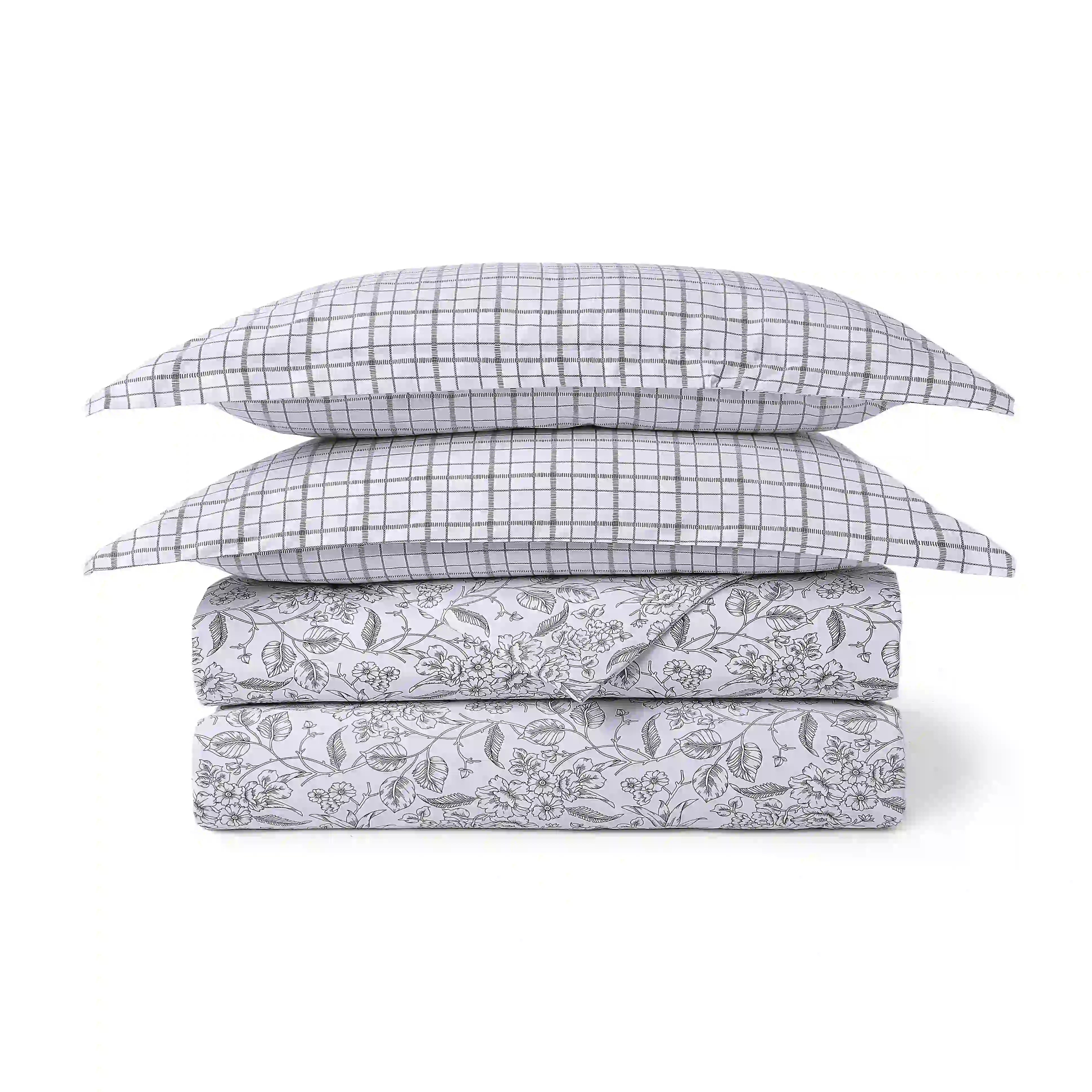 Mishella Printed Charcoal Bloom Bedding Set-2 (Dbl Bedsheet + 2 Sgl Dohar) Charcoal Bloom / Double