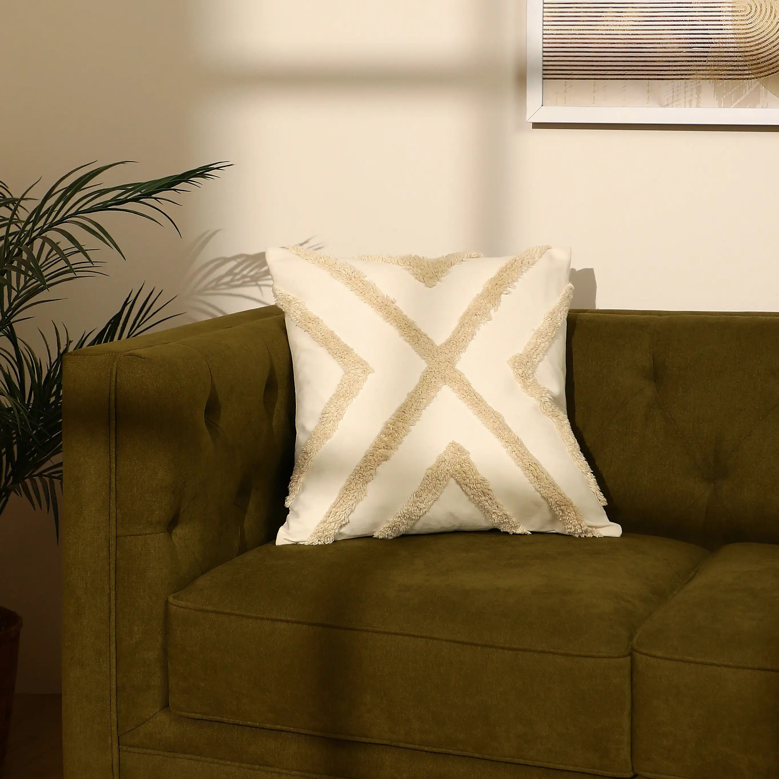 Vissencia 100% Cotton Tufted Cushion Cover | Pattern Play Beige / Cushion Cover (41cm x 41cm)