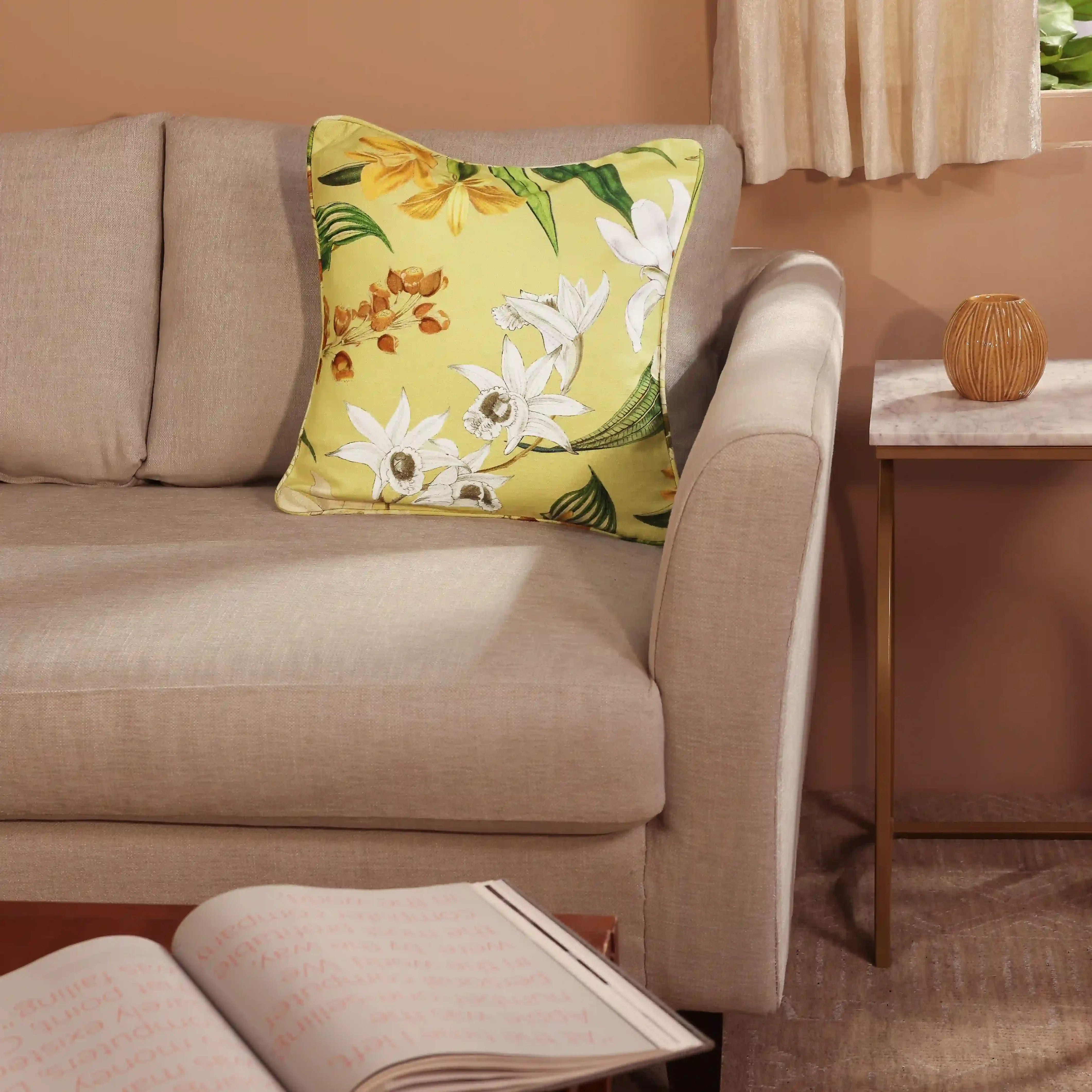 Espricia Printed Cushion Cover | Botanic Hues Light Yellow / Cushion Cover (51cm x 51cm)