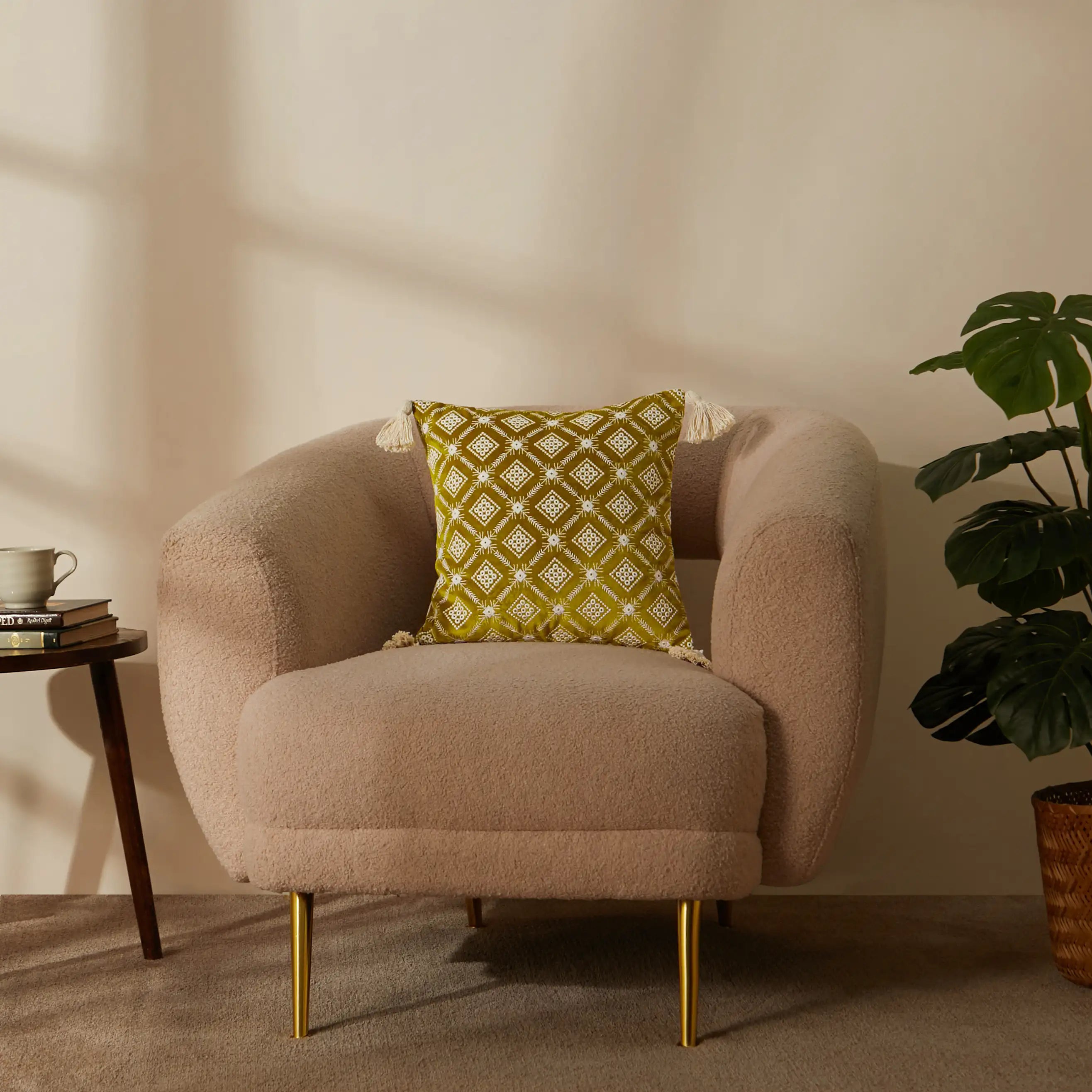 Vissencia Embroidered Cushion Cover | Tana Bana Olive Moss / Cushion Cover (41cm x 41cm)