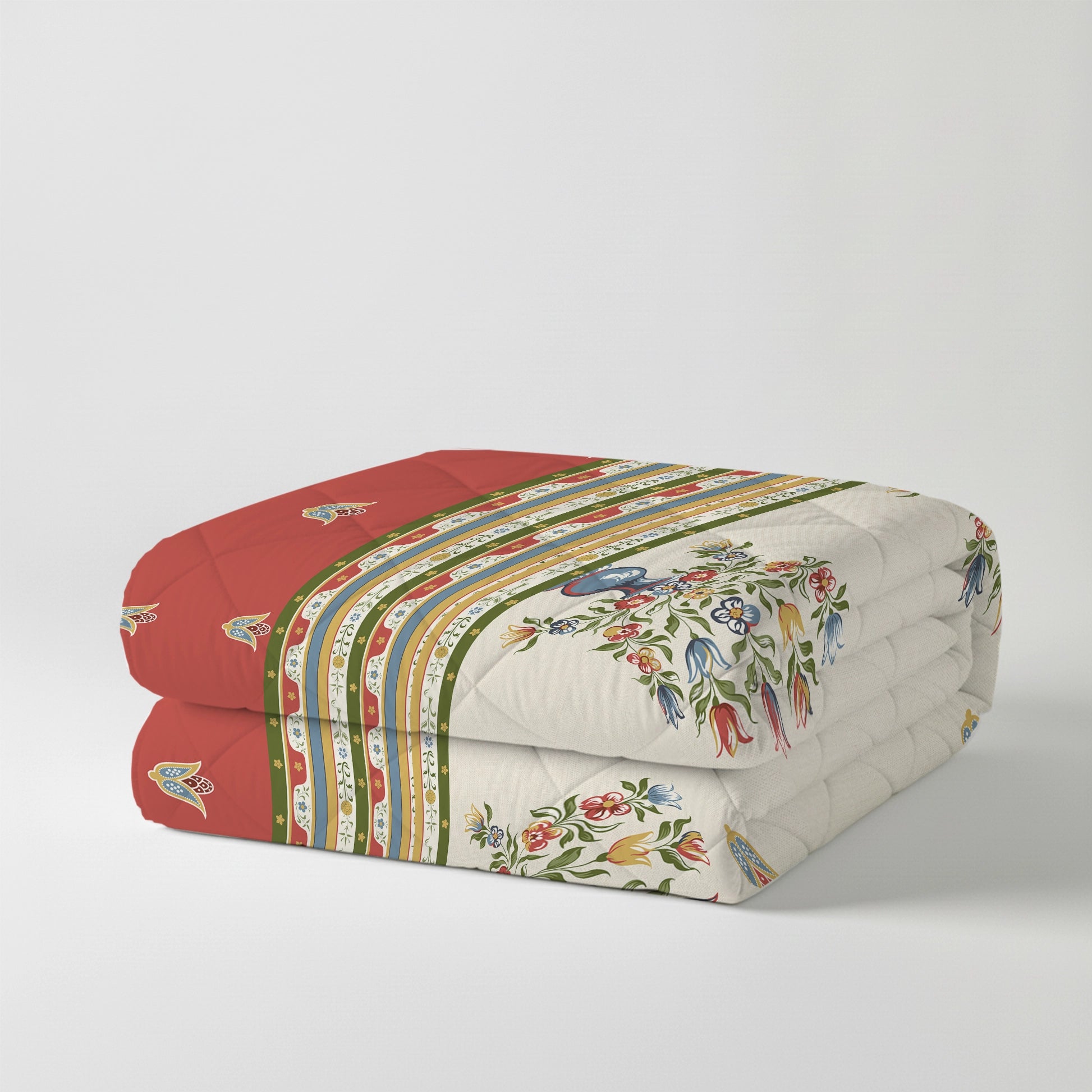 Udyan Tales | Vivid Traditional Printed 150 GSM Reversible Comforter - Brick Red Brick Red / King