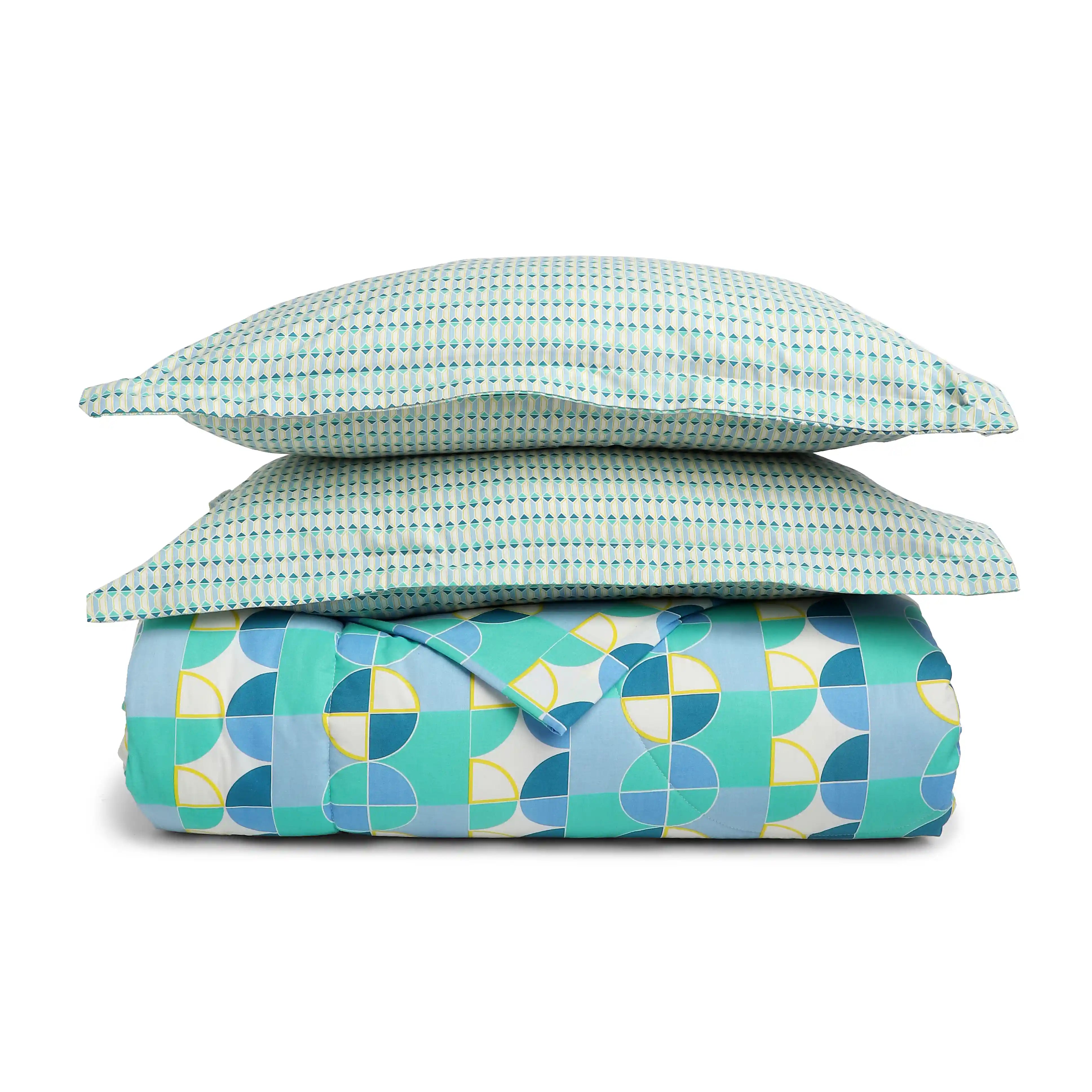 Mishella Printed Orbit Teal Bedding Set-3 (Dbl Bedsheet + Dbl Comforter) Orbit Teal / Double