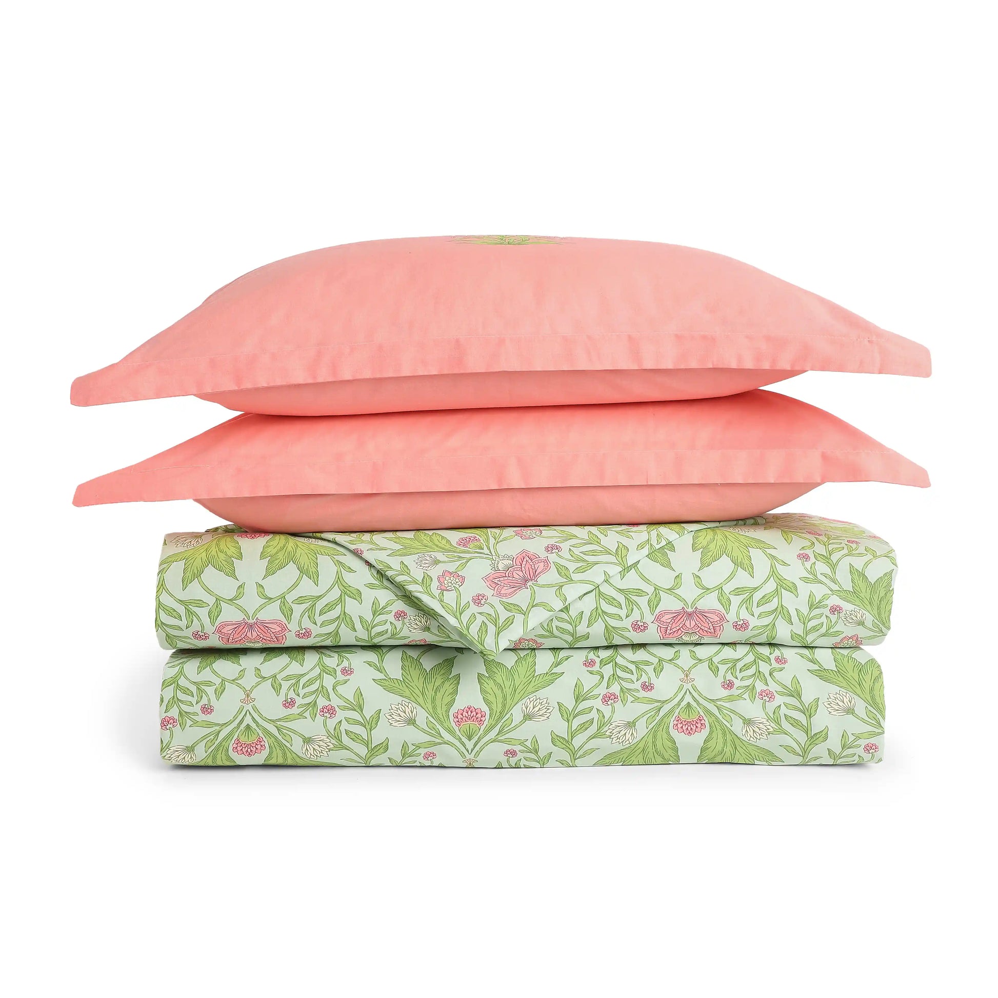 Chippa Lane | Contemporary Indian Print Design Coordinated Bedding Set | Set of Bedsheet & Dohars-Sage Mint Sage Mint / Double