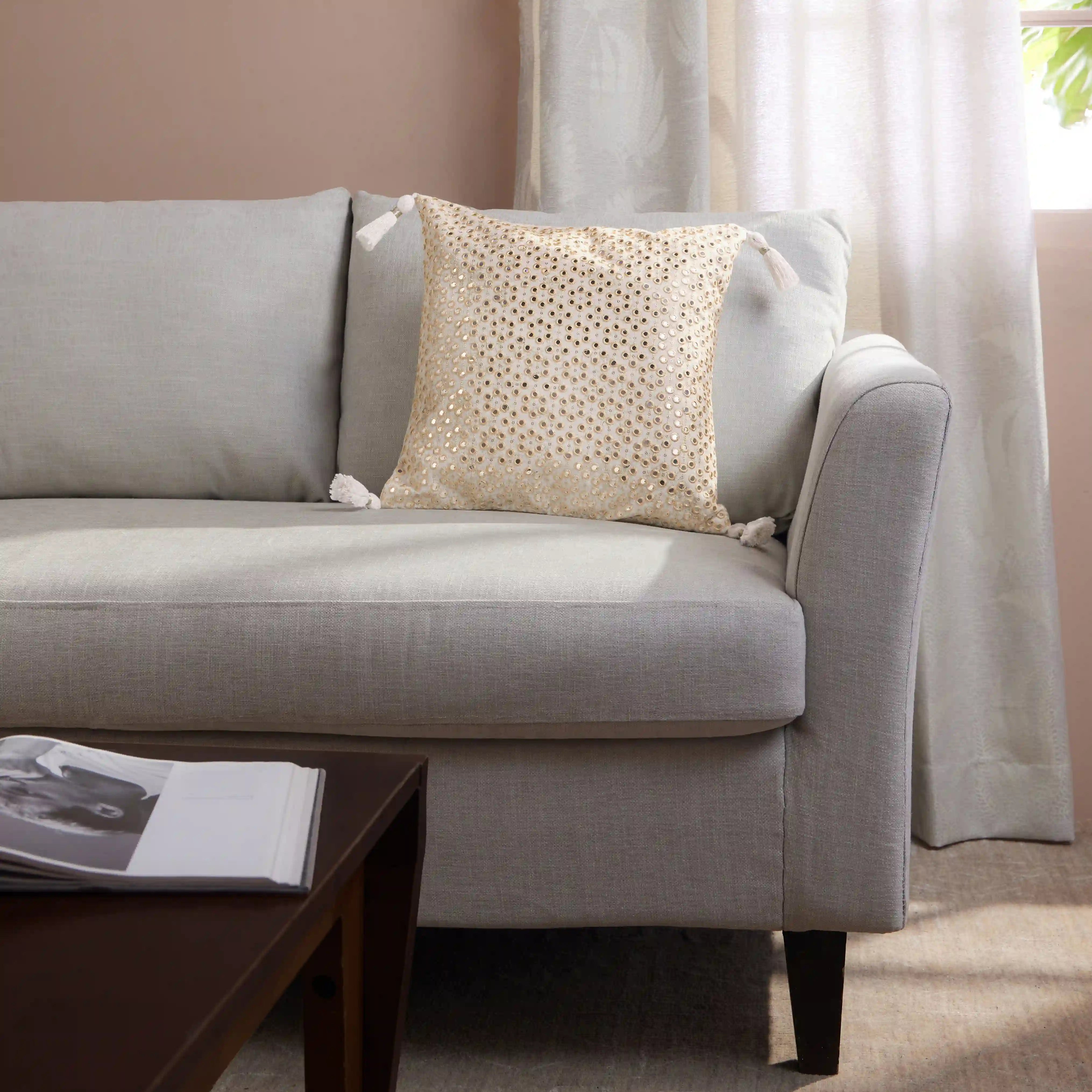 Espricia Embroidered Cushion Cover | Jharokha Ivory Mist / Cushion Cover (51cm x 51cm)