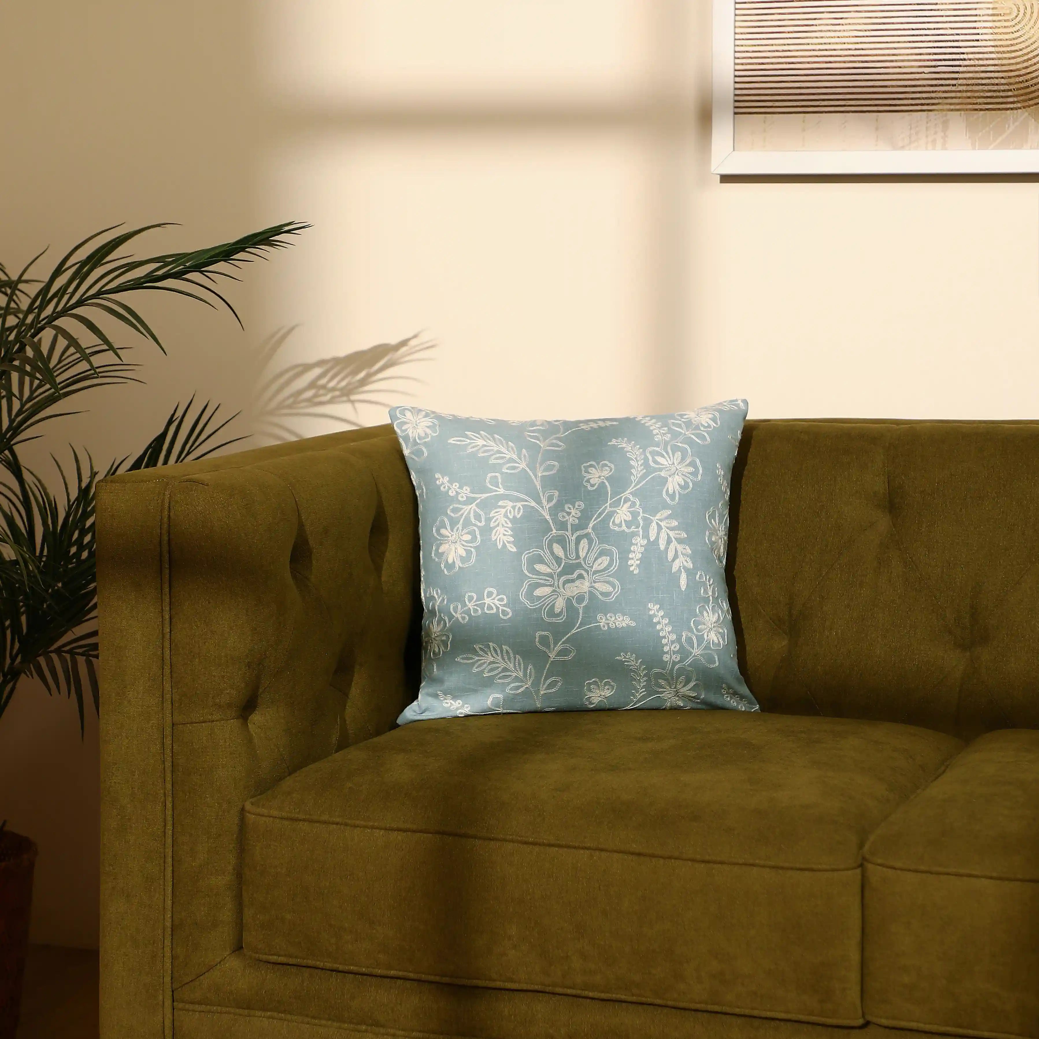 Vissencia Embroidered Cushion Cover | Floral Threads Light Blue / Cushion Cover (41cm x 41cm)