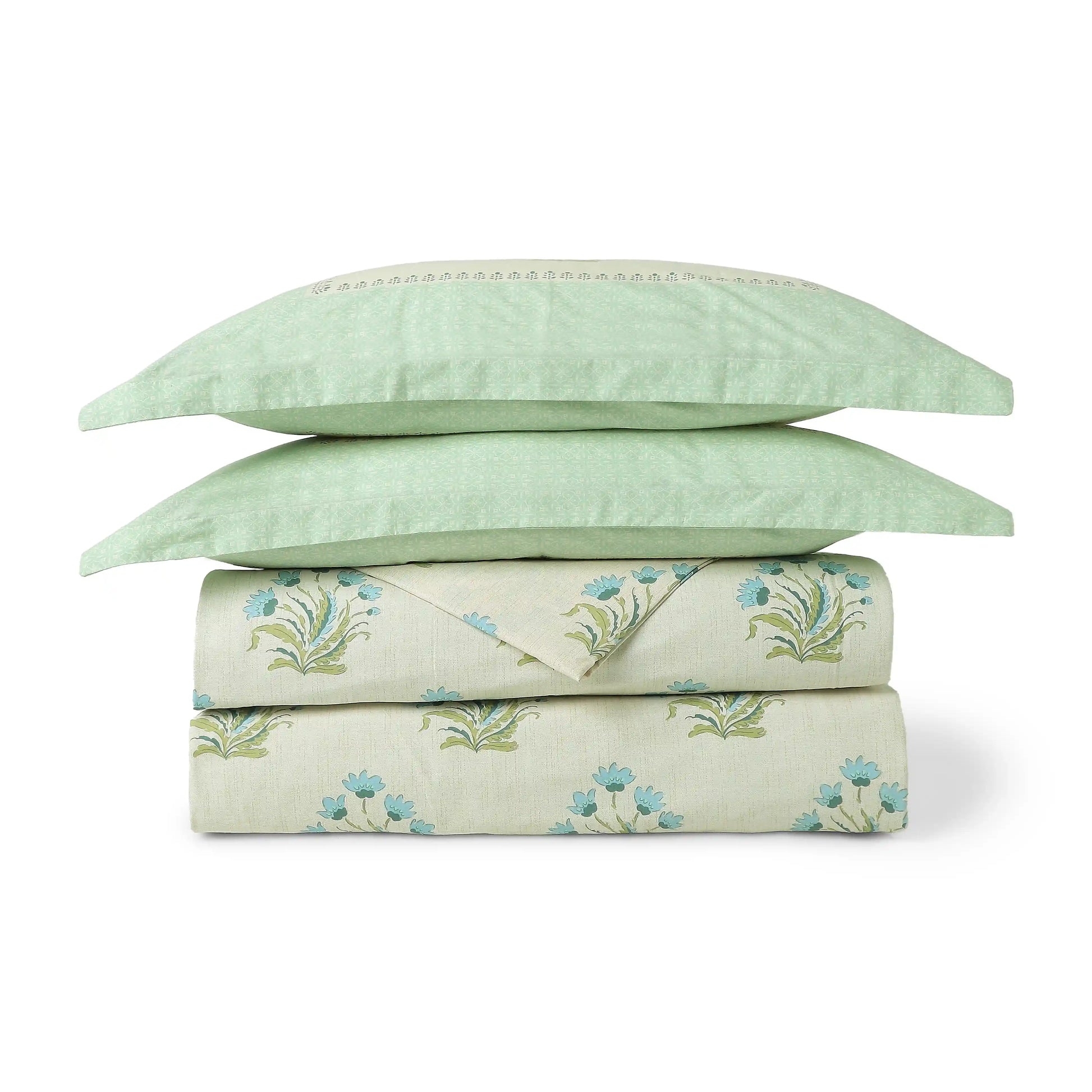 Chippa Lane | Contemporary Indian Print Design Coordinated Bedding Set | Set of Bedsheet & Dohars-Indian Sage Indian Sage / Double