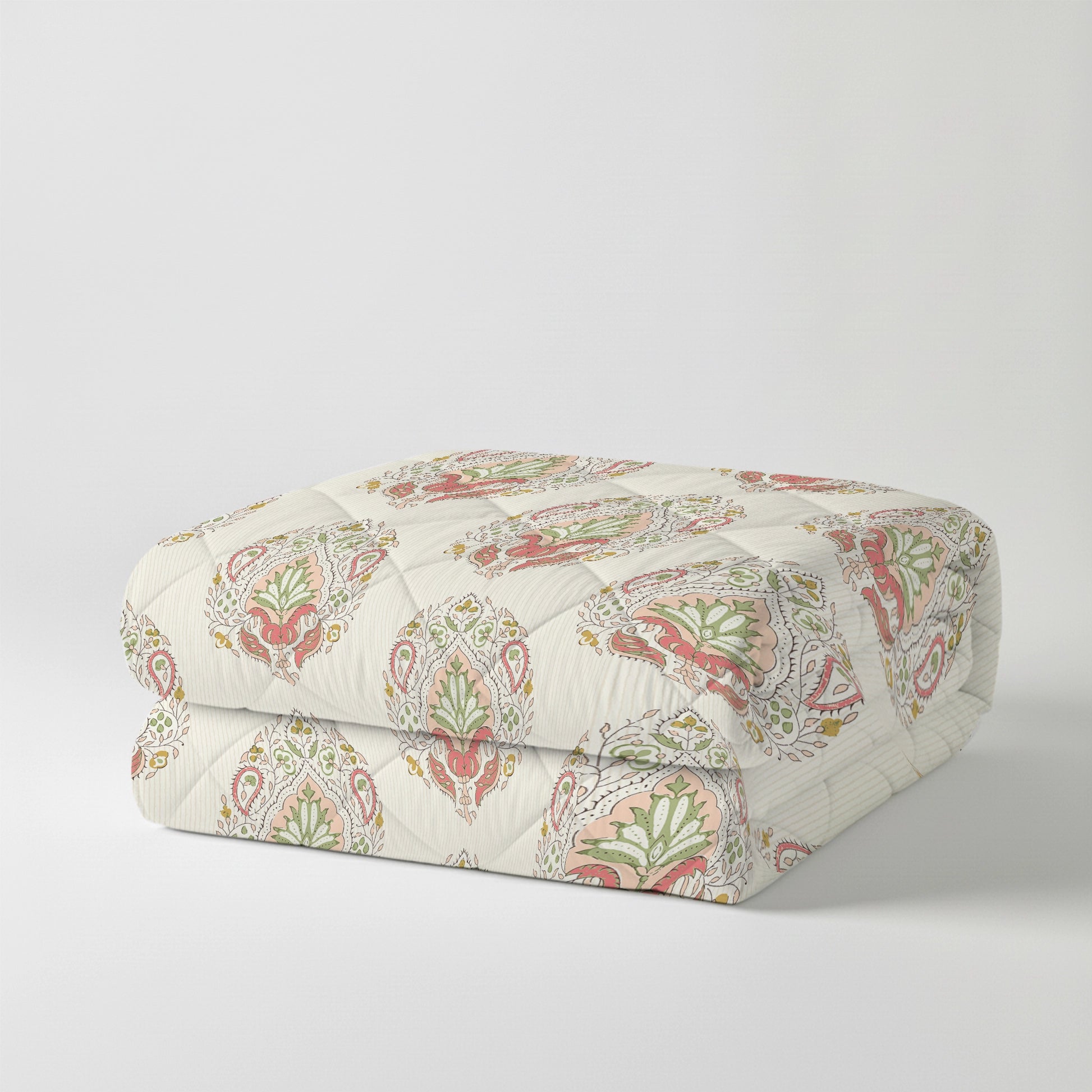 Udyan Tales | Contemporary Indian Printed 150 GSM Reversible Comforter - Soft Coral Soft Coral / King