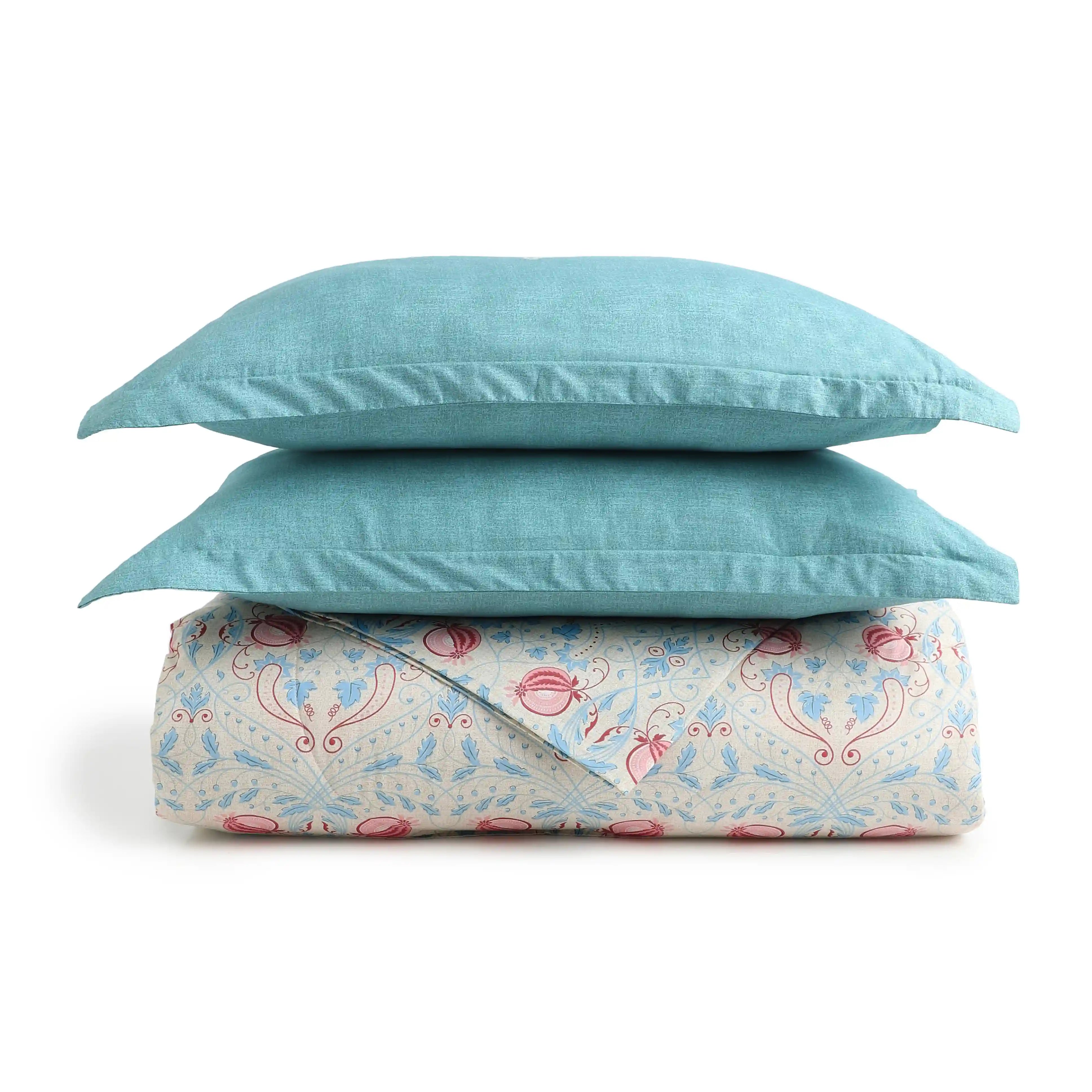 Chippa Lane | Contemporary Indian Print Design Coordinated Bedding Set | Set of Bedsheet & Comforter-Light Blue Light Blue / Double