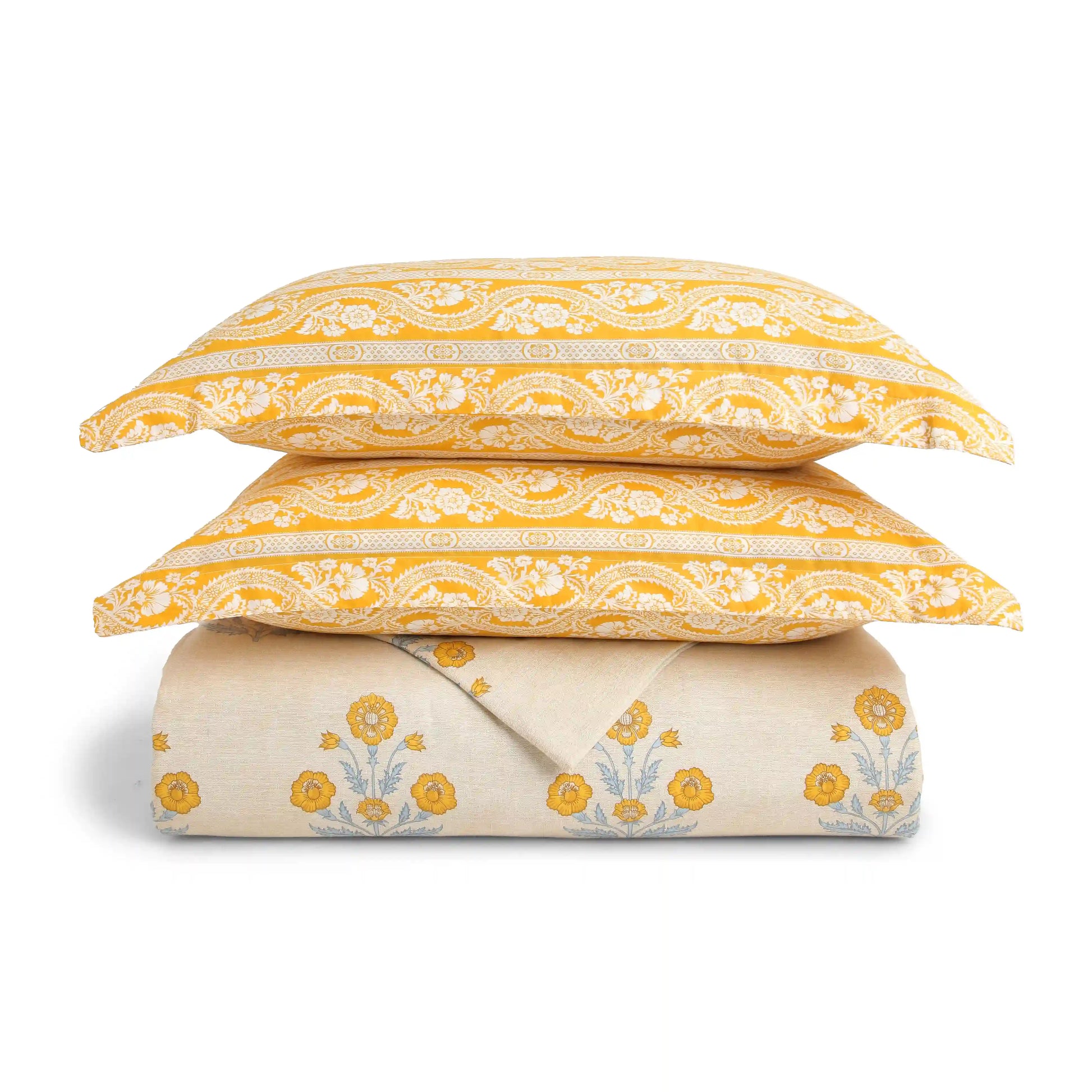 Chippa Lane | Contemporary Indian Print Design Coordinated Bedding Set | Set of Bedsheet & Dohar Ochre / Double