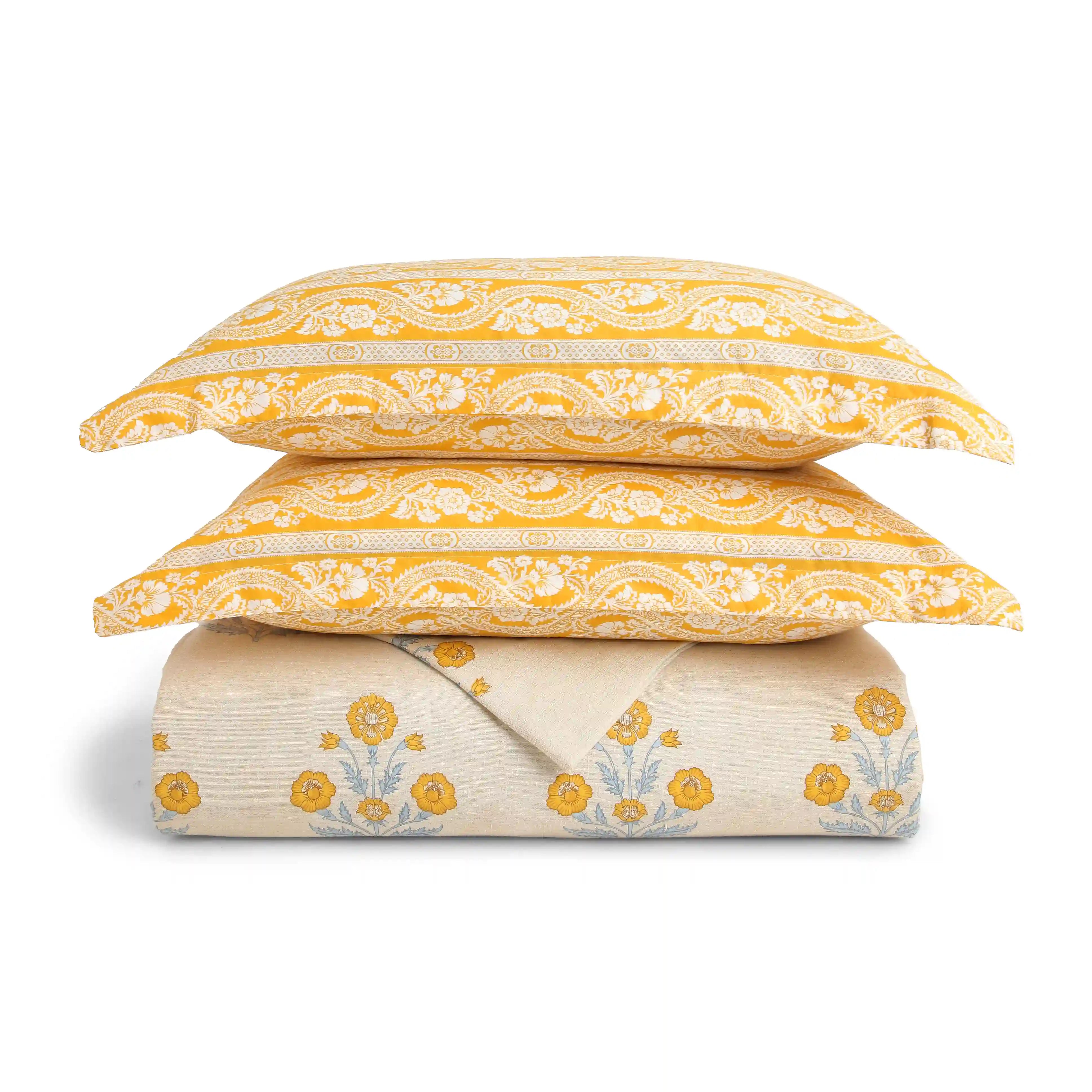 Chippa Lane | Contemporary Indian Print Design Coordinated Bedding Set | Set of Bedsheet & Dohar Ochre / Double