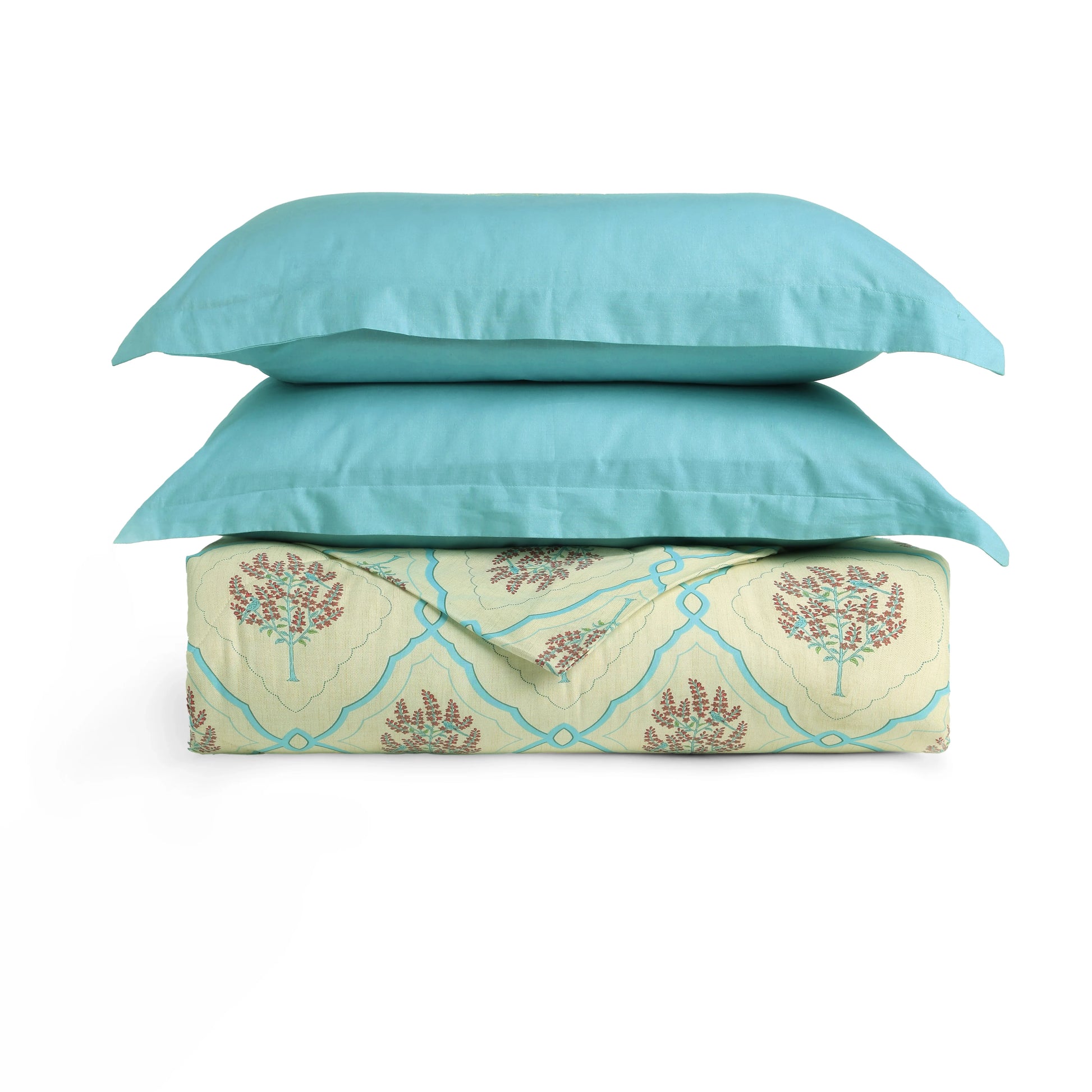 Chippa Lane | Contemporary Indian Print Design Coordinated Bedding Set | Set of Bedsheet & Comforter-Sage Bloom Sage Bloom / Double