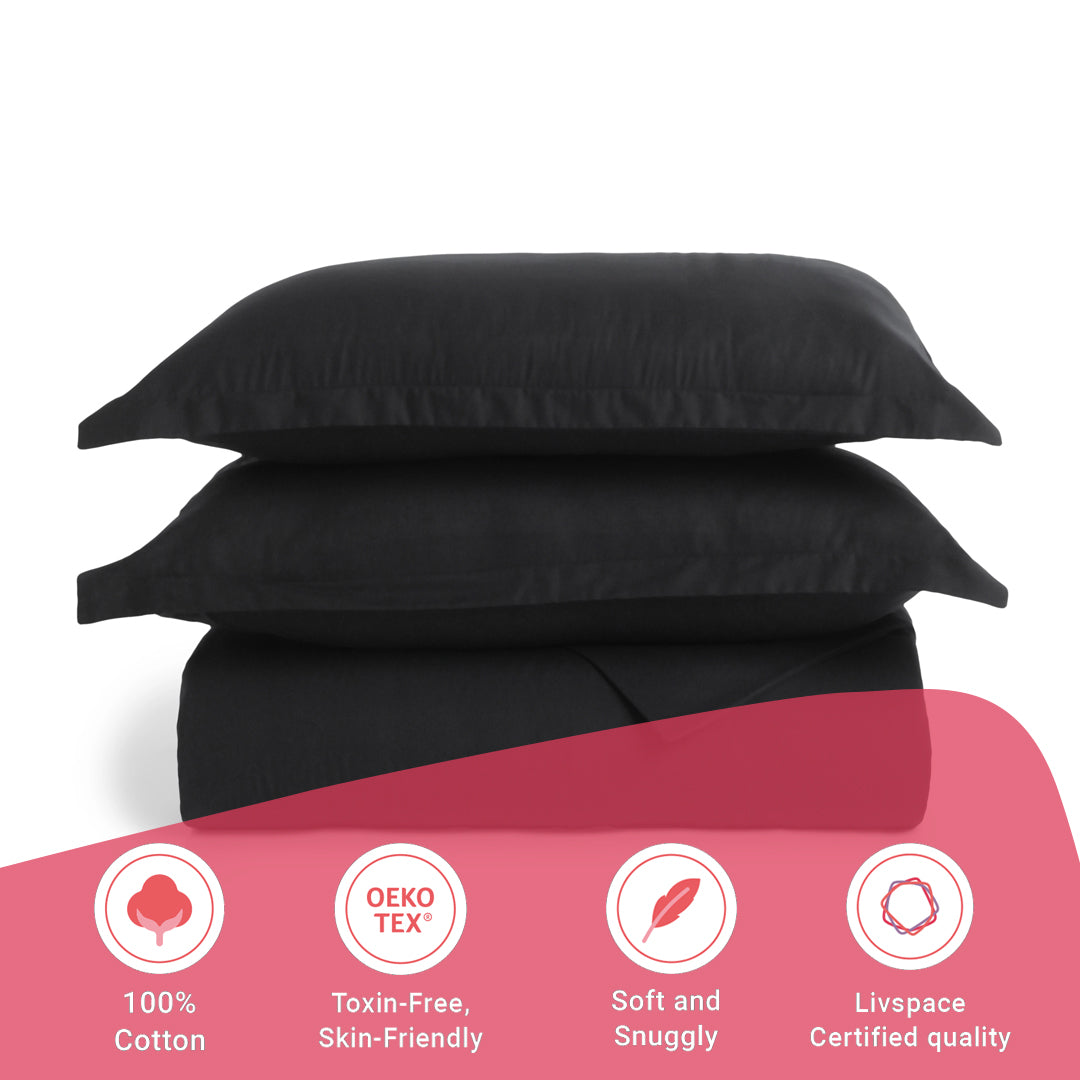 Paleto | Everyday Hues Solid Dyed Cotton Bedsheet Set-Black