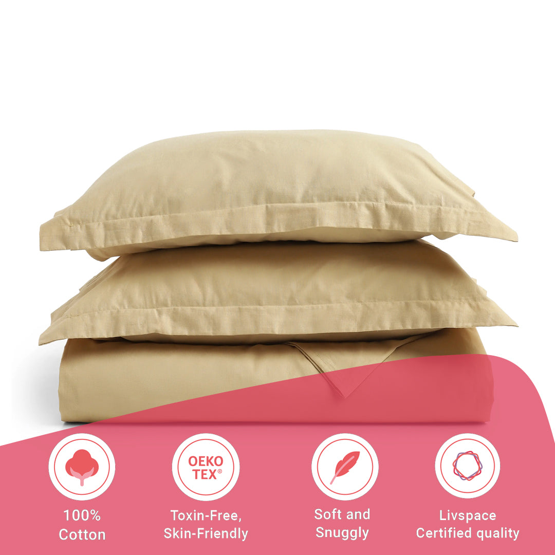 Paleto | Everyday Hues Solid Dyed Cotton Bedsheet Set-Beige