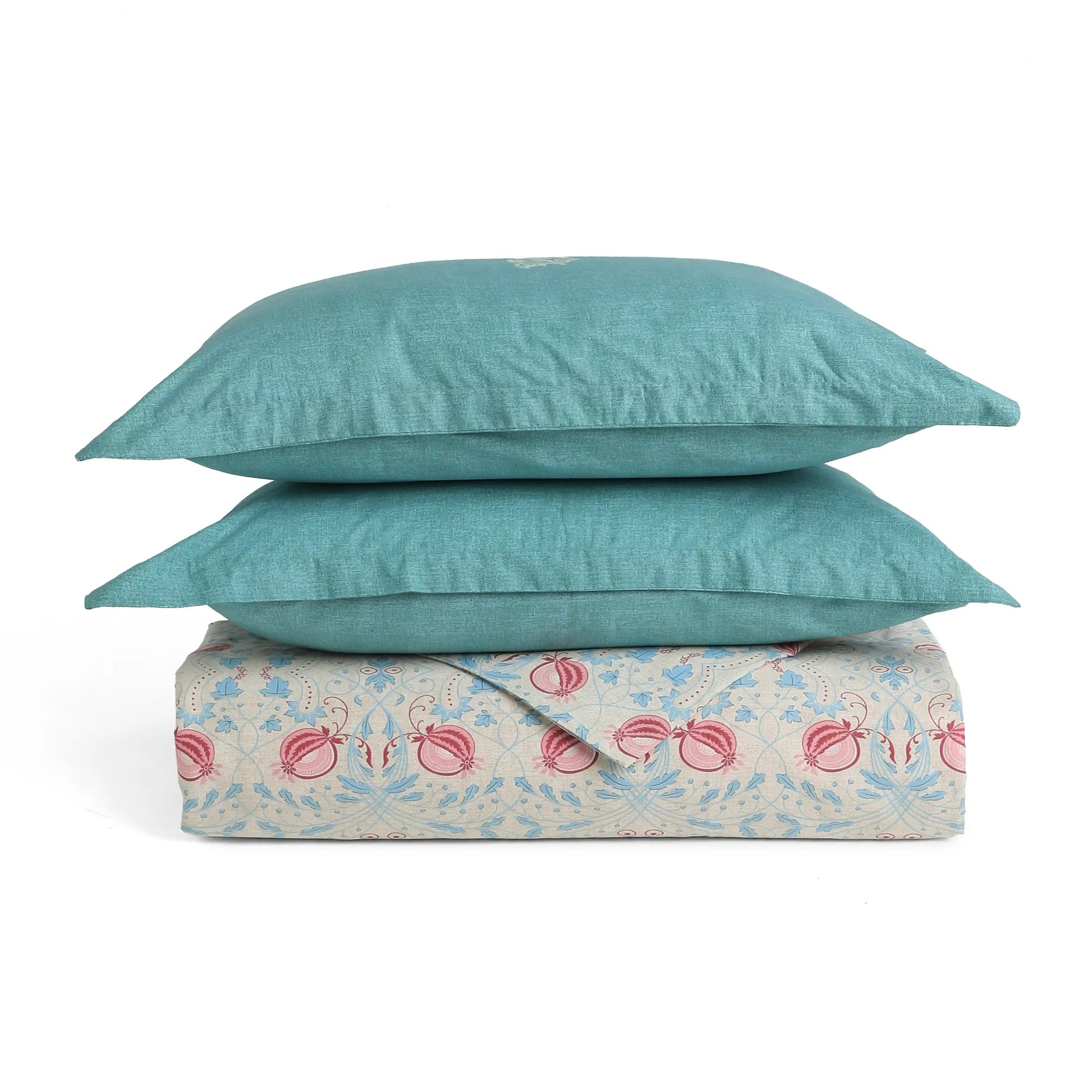 Chippa Lane | Contemporary Indian Print Design Coordinated Bedding Set | Set of Bedsheet & Dohar Light Blue / Double
