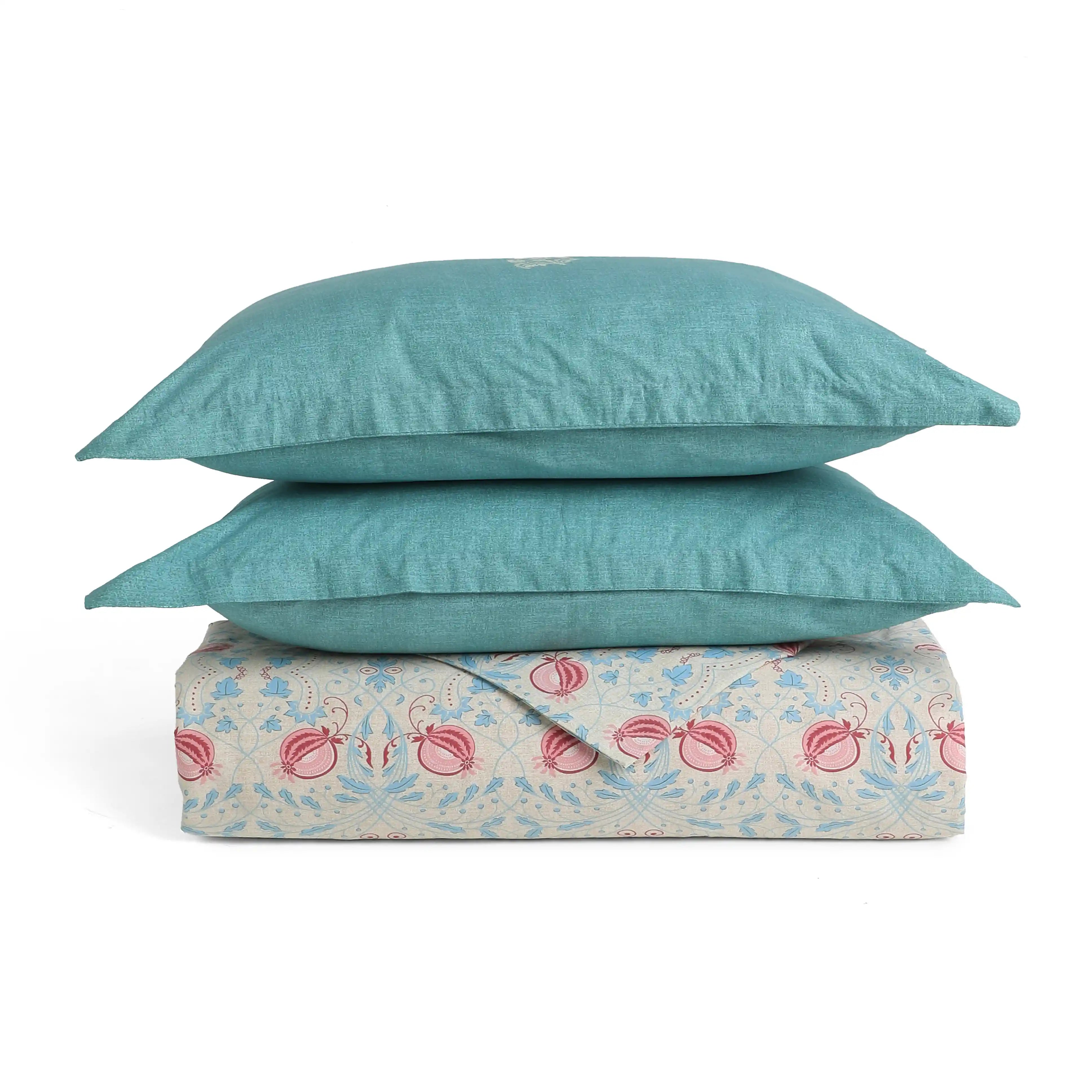 Chippa Lane | Contemporary Indian Print Design Coordinated Bedding Set | Set of Bedsheet & Dohar Light Blue / Double