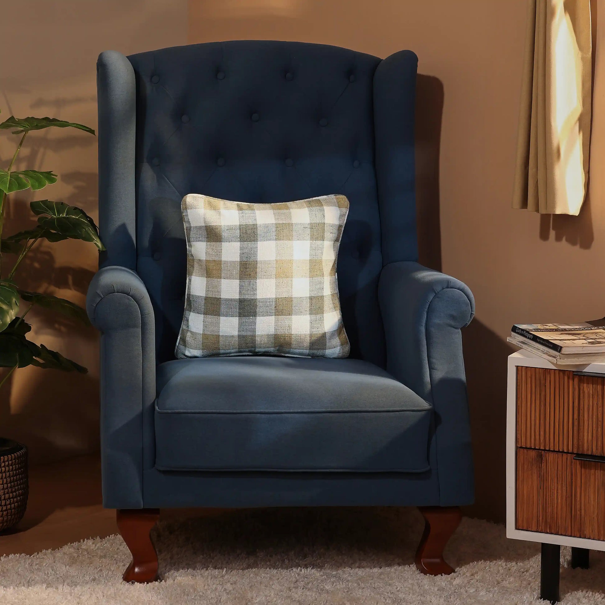 Espricia Woven Cushion Cover | Check Mate Beige / Cushion Cover (41cm x 41cm)