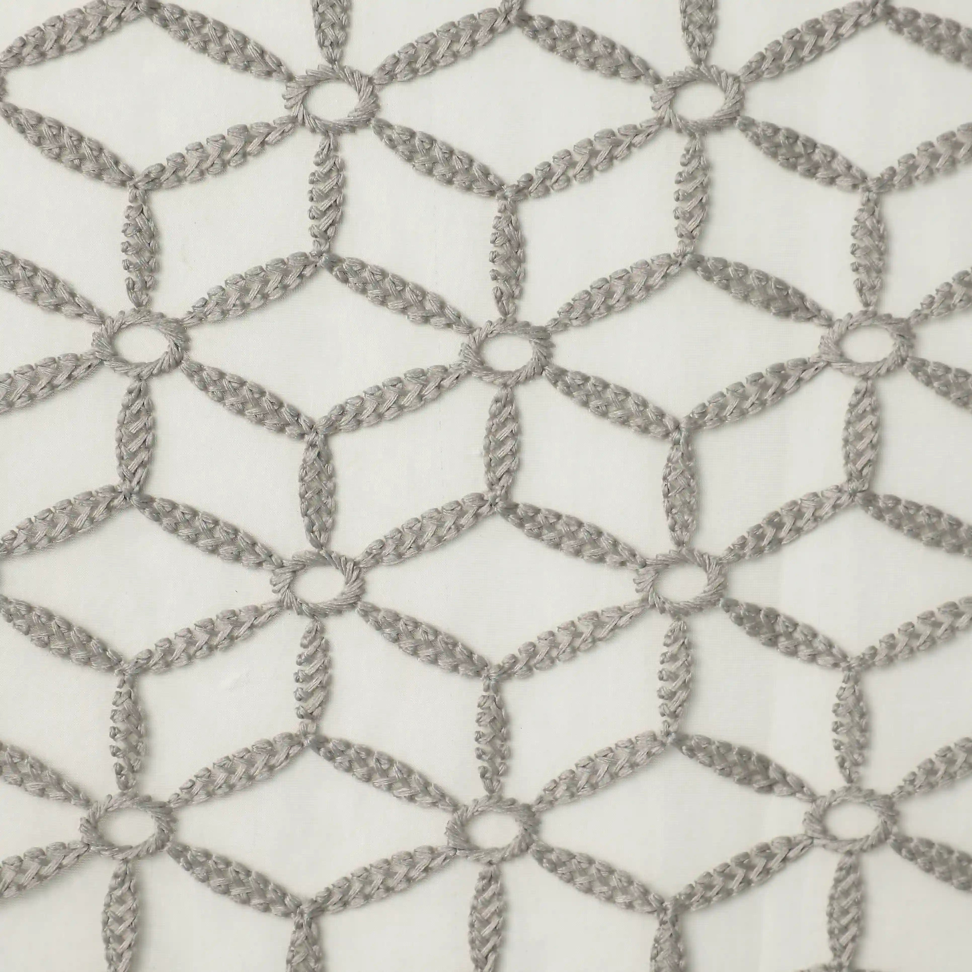 Velina Set Of 2 Embroidered Sheer Readymade Curtains | Whispering Trellis Slate Ash / Door (3.60ft X 7.22ft)