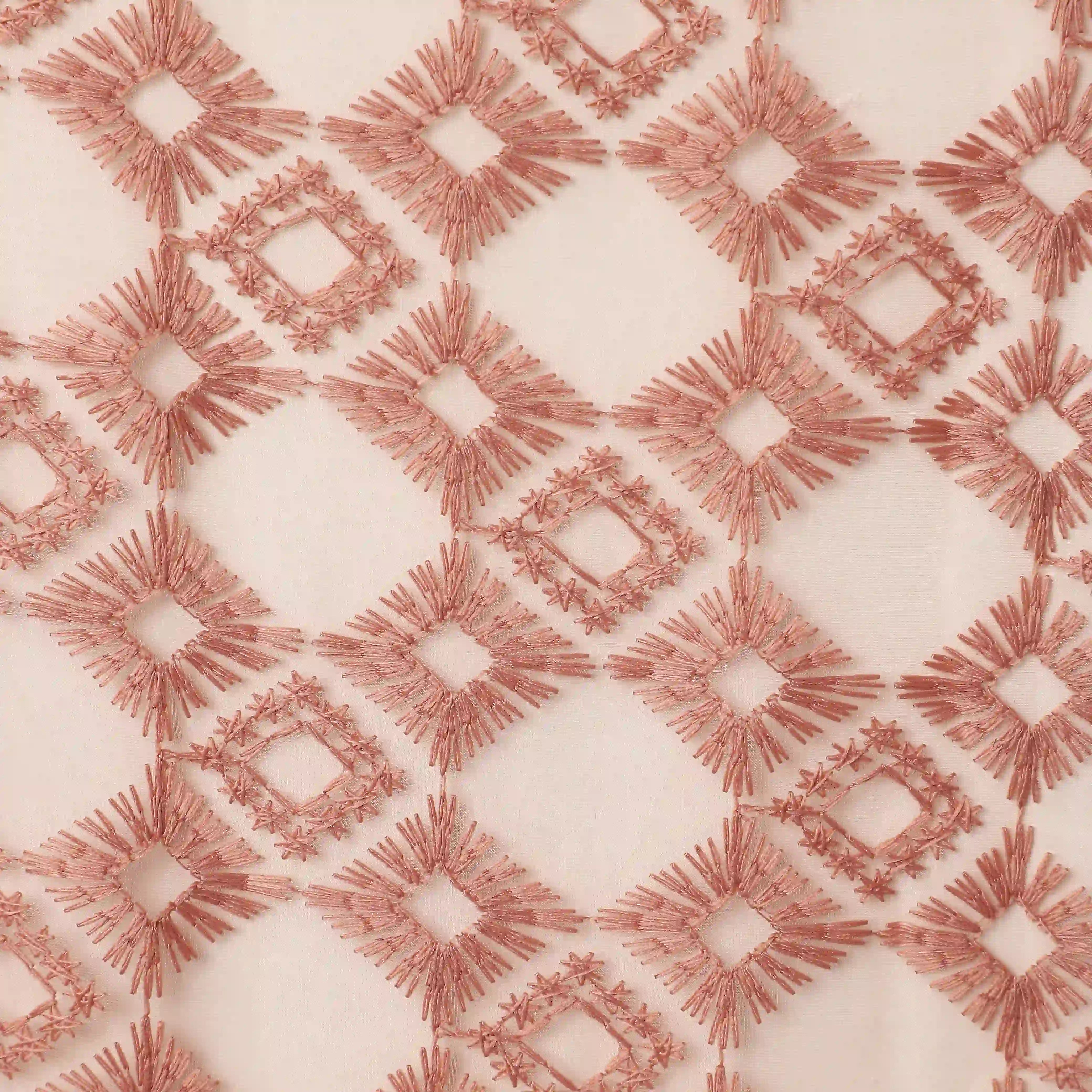 Velina Set Of 2 Embroidered Sheer Readymade Curtains | Modern Heritage Rosy Mist / Door (3.60ft X 7.22ft)