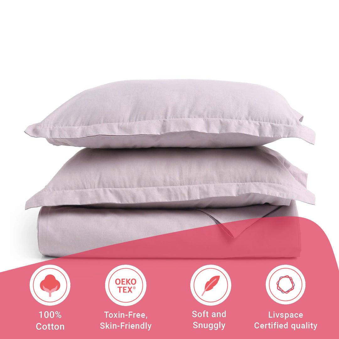 Paleto | Everyday Hues Solid Dyed Cotton Bedsheet Set-Grey Lavender