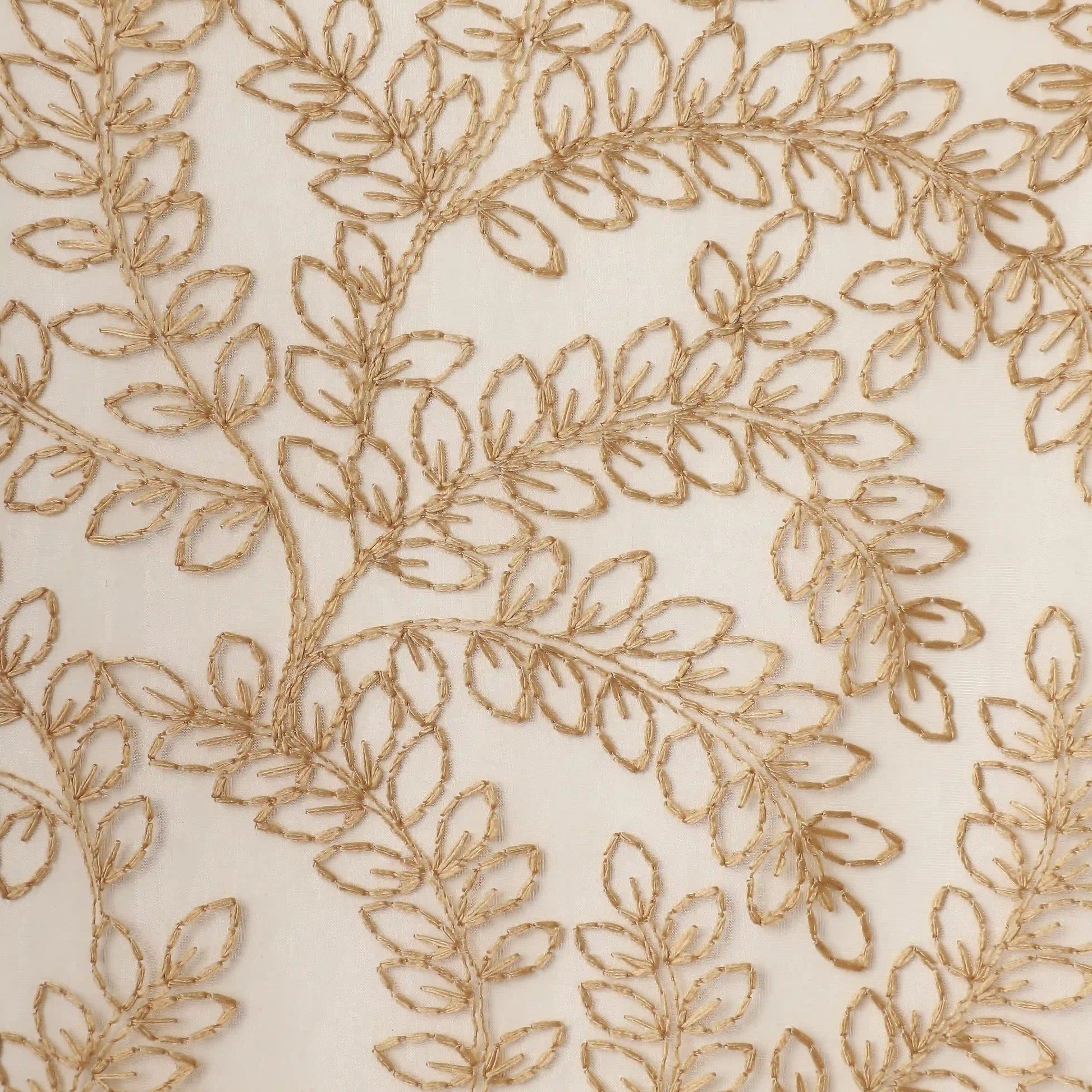 Velina Set Of 2 Embroidered Sheer Readymade Curtains | Urban Forest Golden Sand / Door (3.60ft X 7.22ft)
