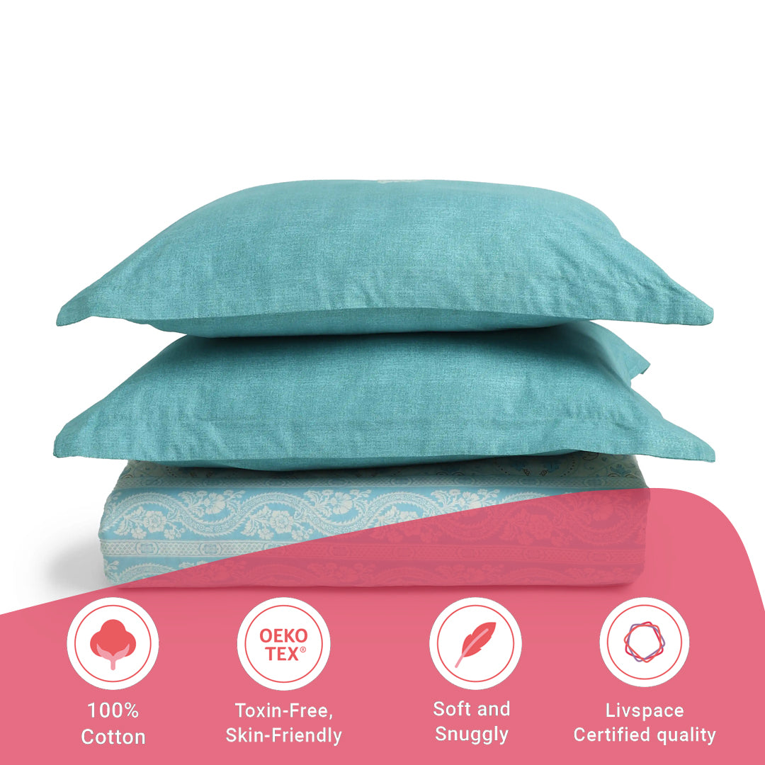 Chippa Lane | Contemporary Indian Print Design Cotton Bedsheet Set-Light Blue