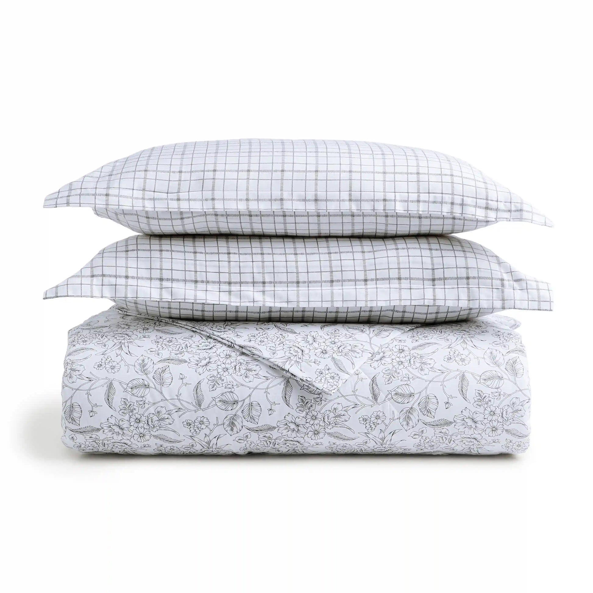 Mishella Printed Charcoal Bloom Bedding Set-3 (Dbl Bedsheet + Dbl Comforter) Charcoal Bloom / Double