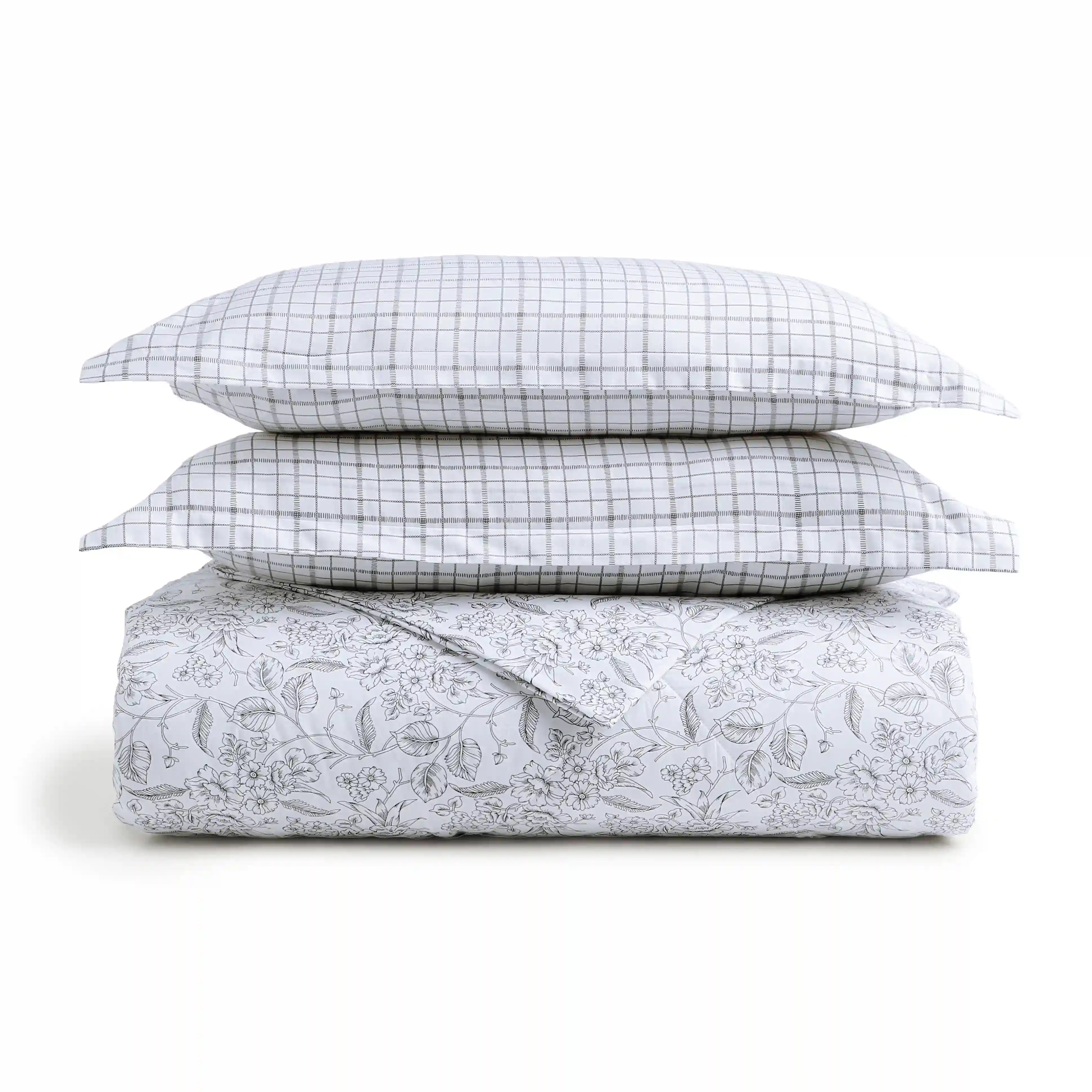 Mishella Printed Charcoal Bloom Bedding Set-3 (Dbl Bedsheet + Dbl Comforter) Charcoal Bloom / Double