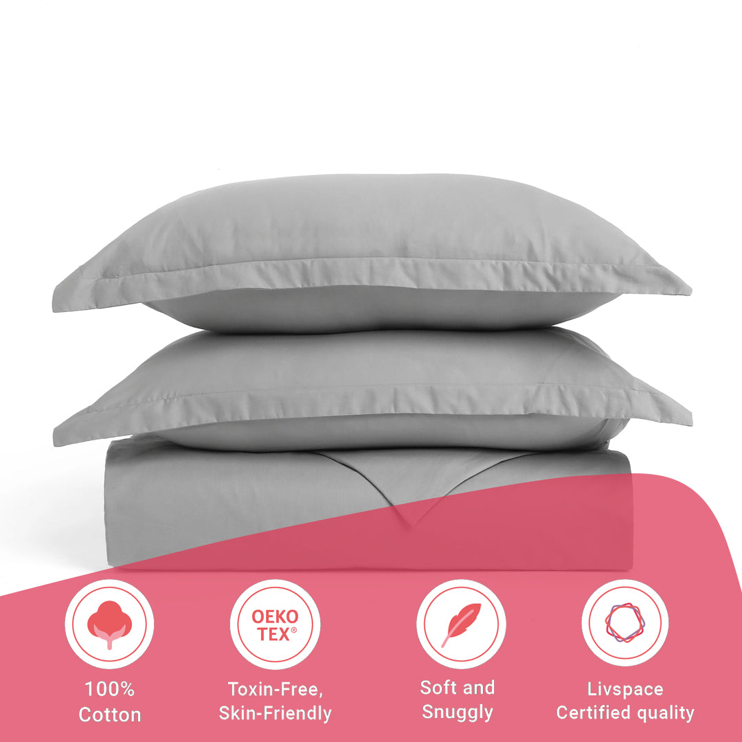 Paleto | Everyday Hues Solid Dyed Cotton Bedsheet Set-Grey