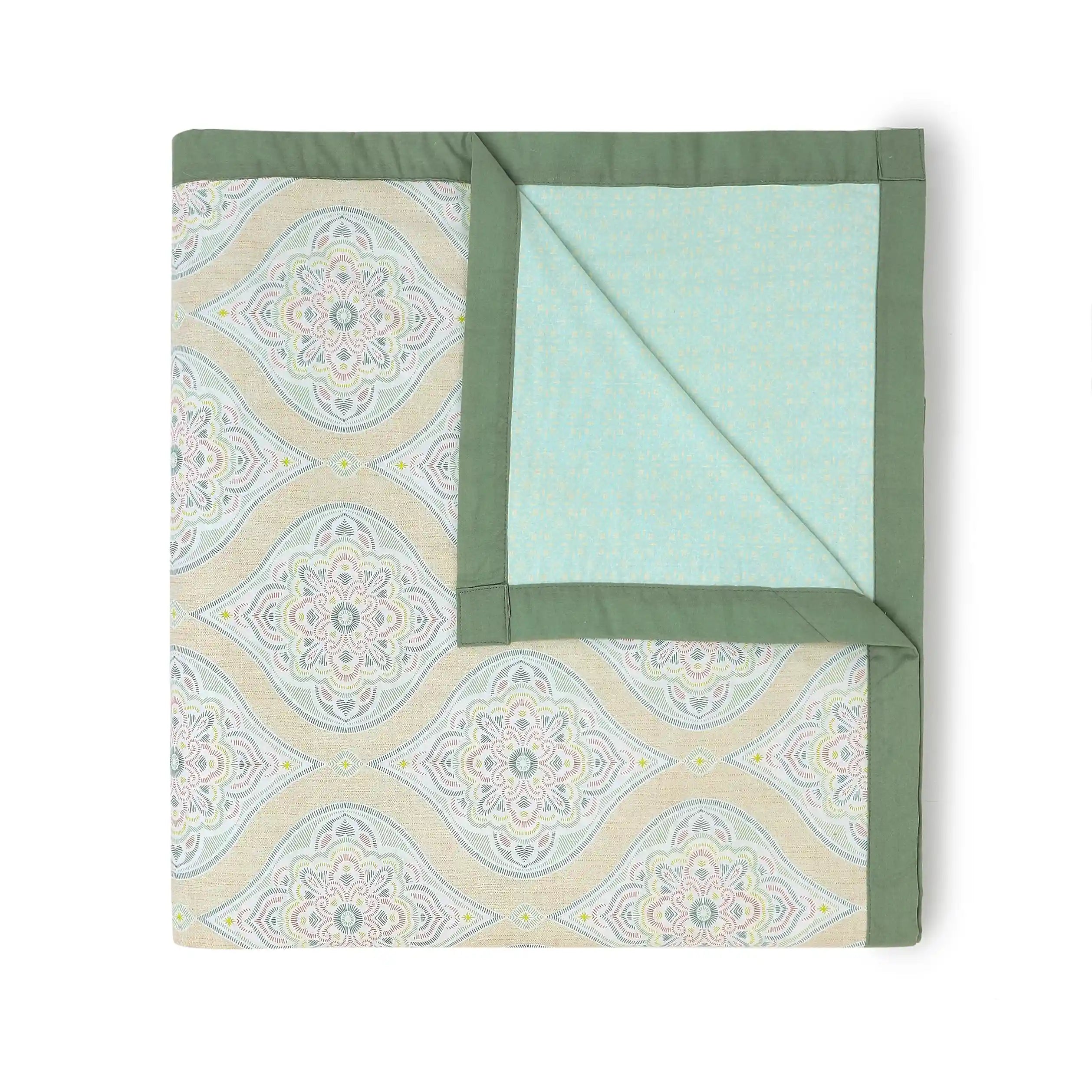 Chippa Lane | Contemporary Indian Print Design Reversible Dohar with Super Soft Flannel Layering-Sage Sage / Double