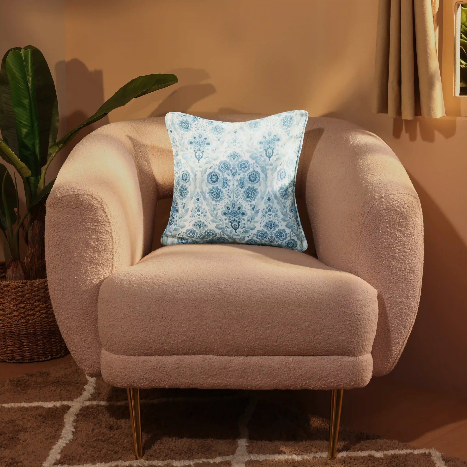 Espricia Printed Cushion Cover | Jaipuri Tales Minty Wave / Cushion Cover (41cm x 41cm)