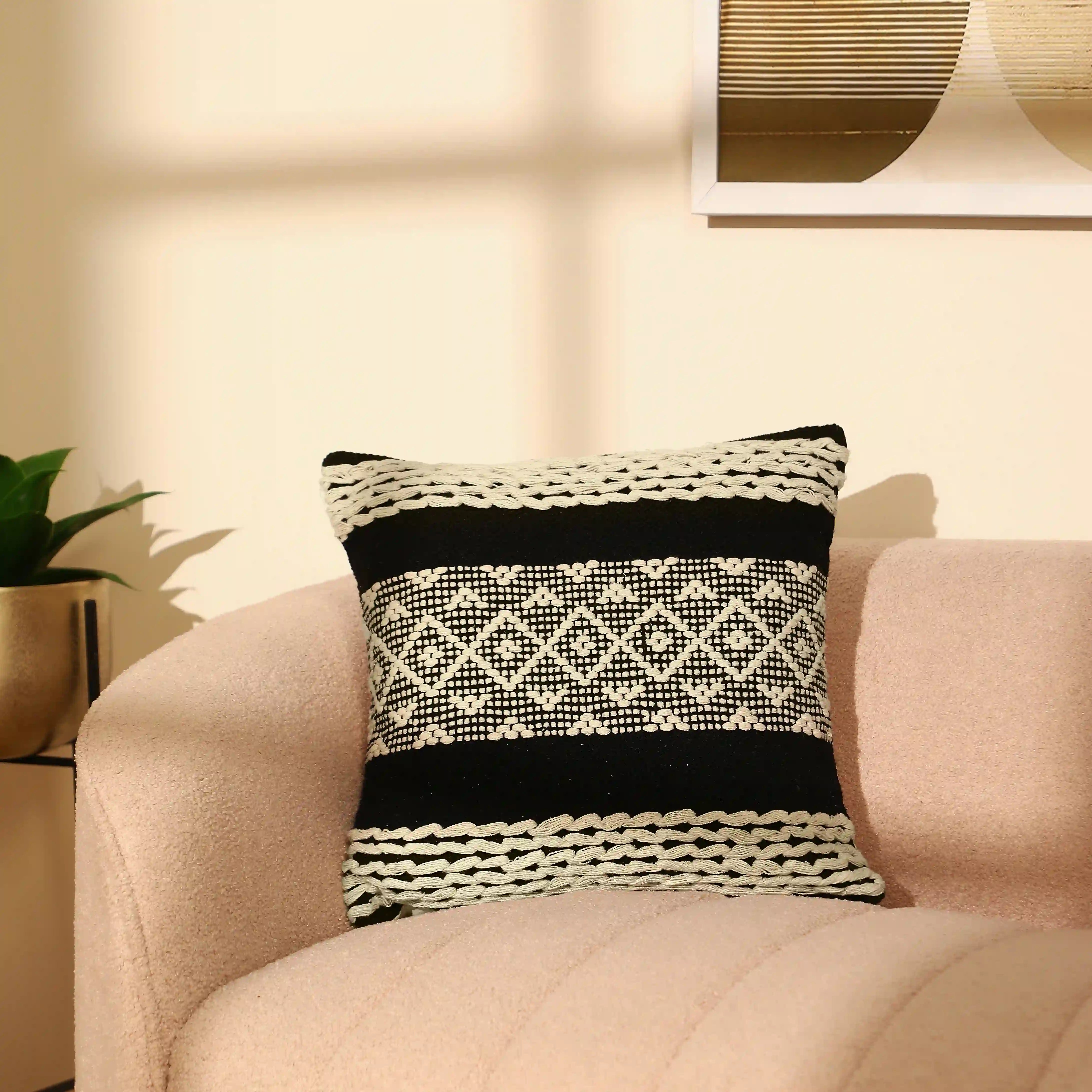 Vissencia 100% Cotton Woven Cushion Cover | Boho Bliss Raven Black / Cushion Cover (51cm x 51cm)