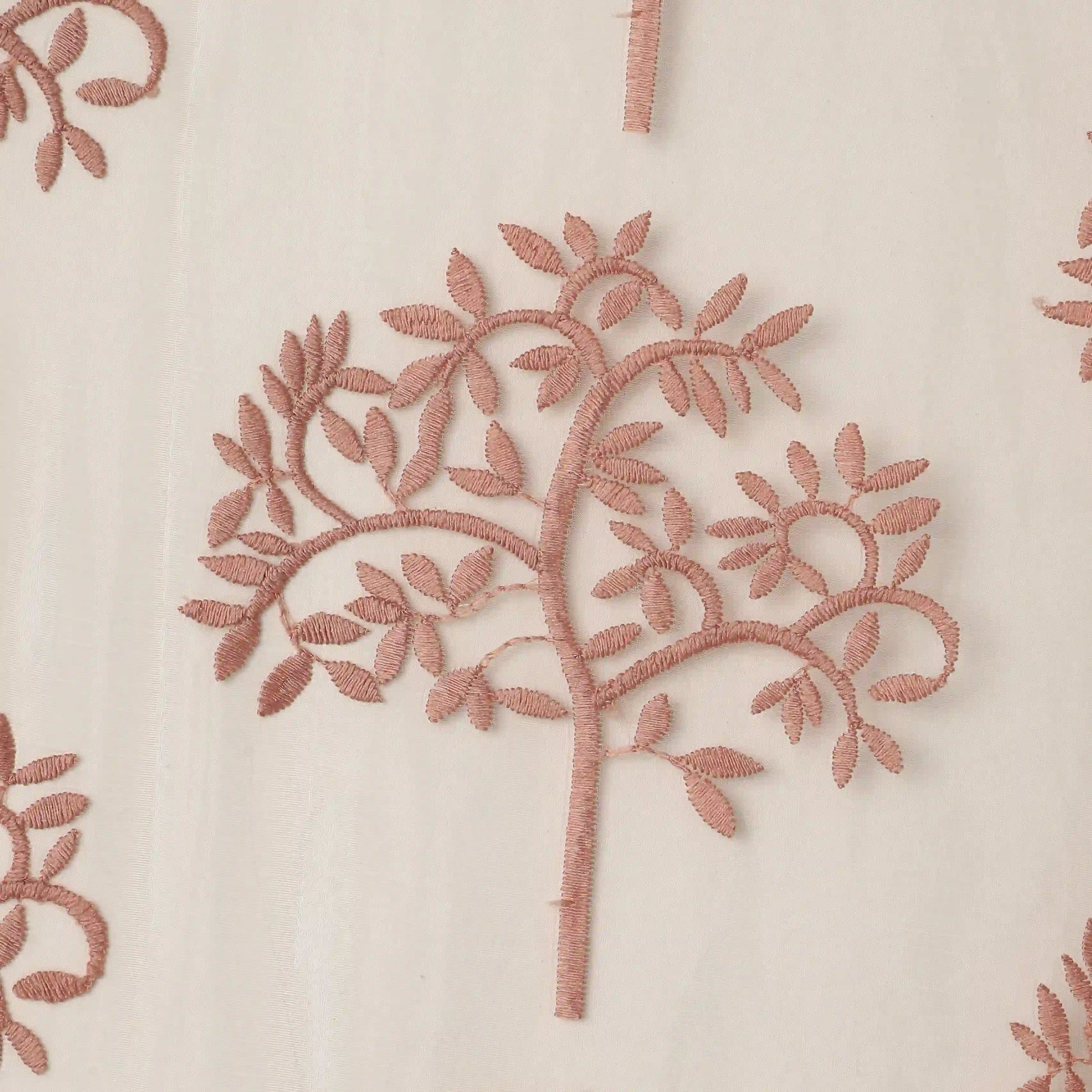 Velina Set Of 2 Embroidered Sheer Readymade Curtains | Botanical Trails Pink Whisper / Door (3.60ft X 7.22ft)