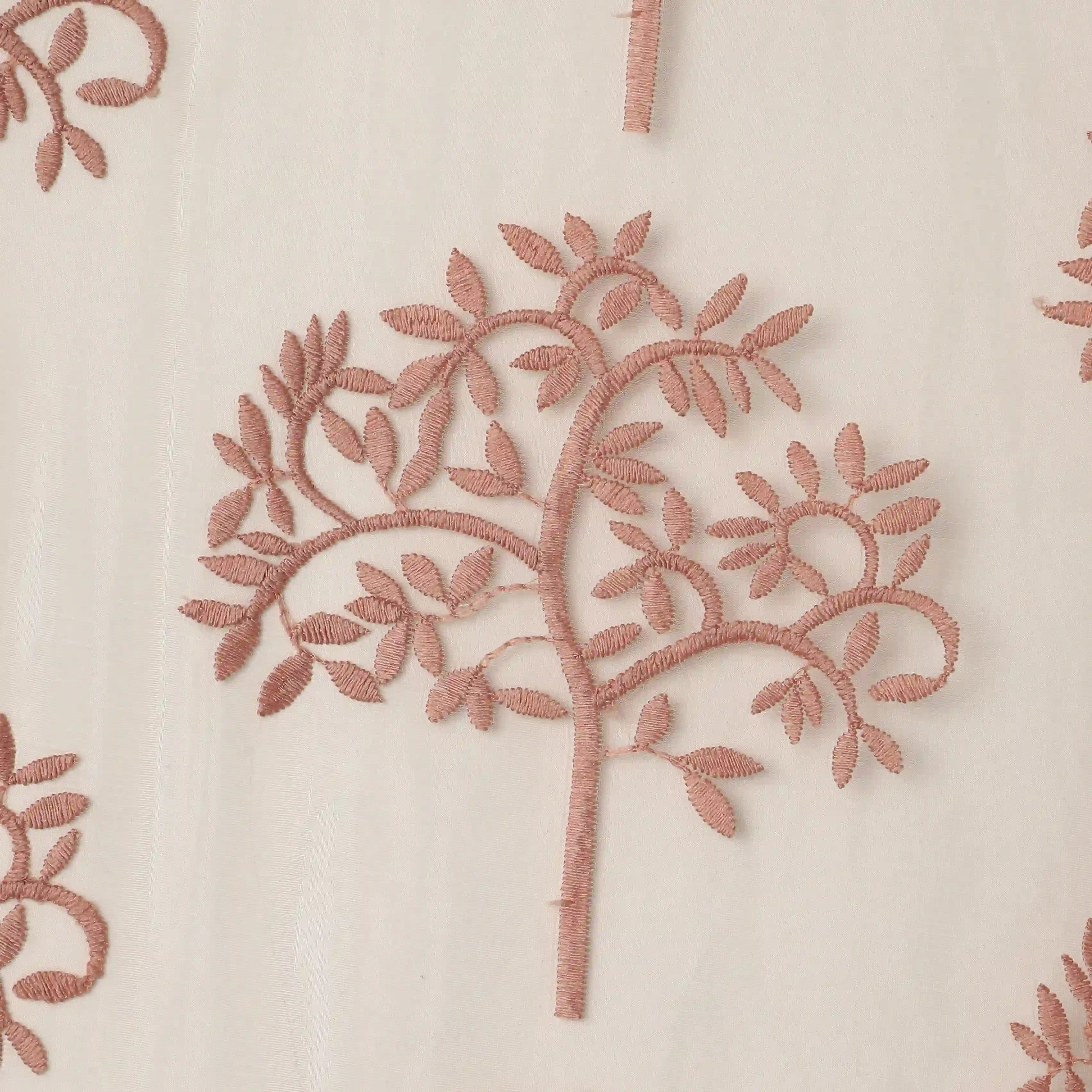 Velina Set Of 2 Embroidered Sheer Readymade Curtains | Botanical Trails Pink Whisper / Door (3.60ft X 7.22ft)