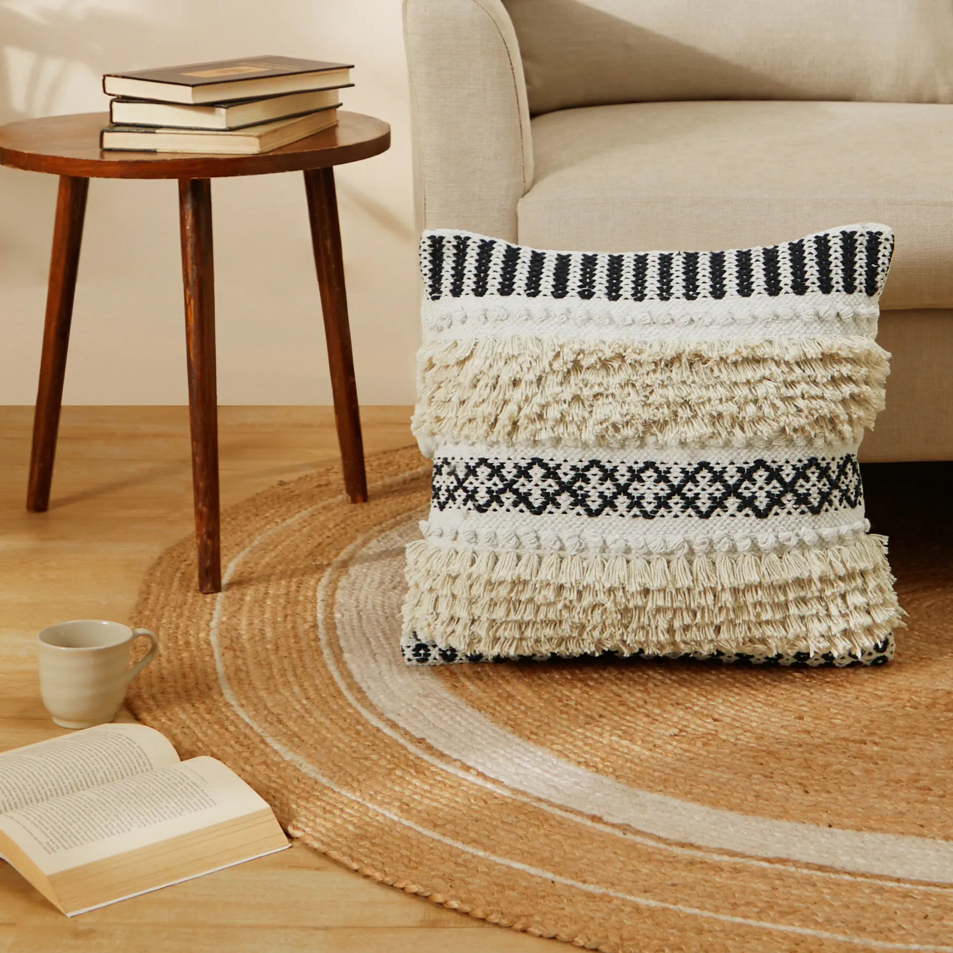 Vissencia 100% Cotton Woven Cushion Cover | Boho Bliss Shadow / Cushion Cover (51cm x 51cm)