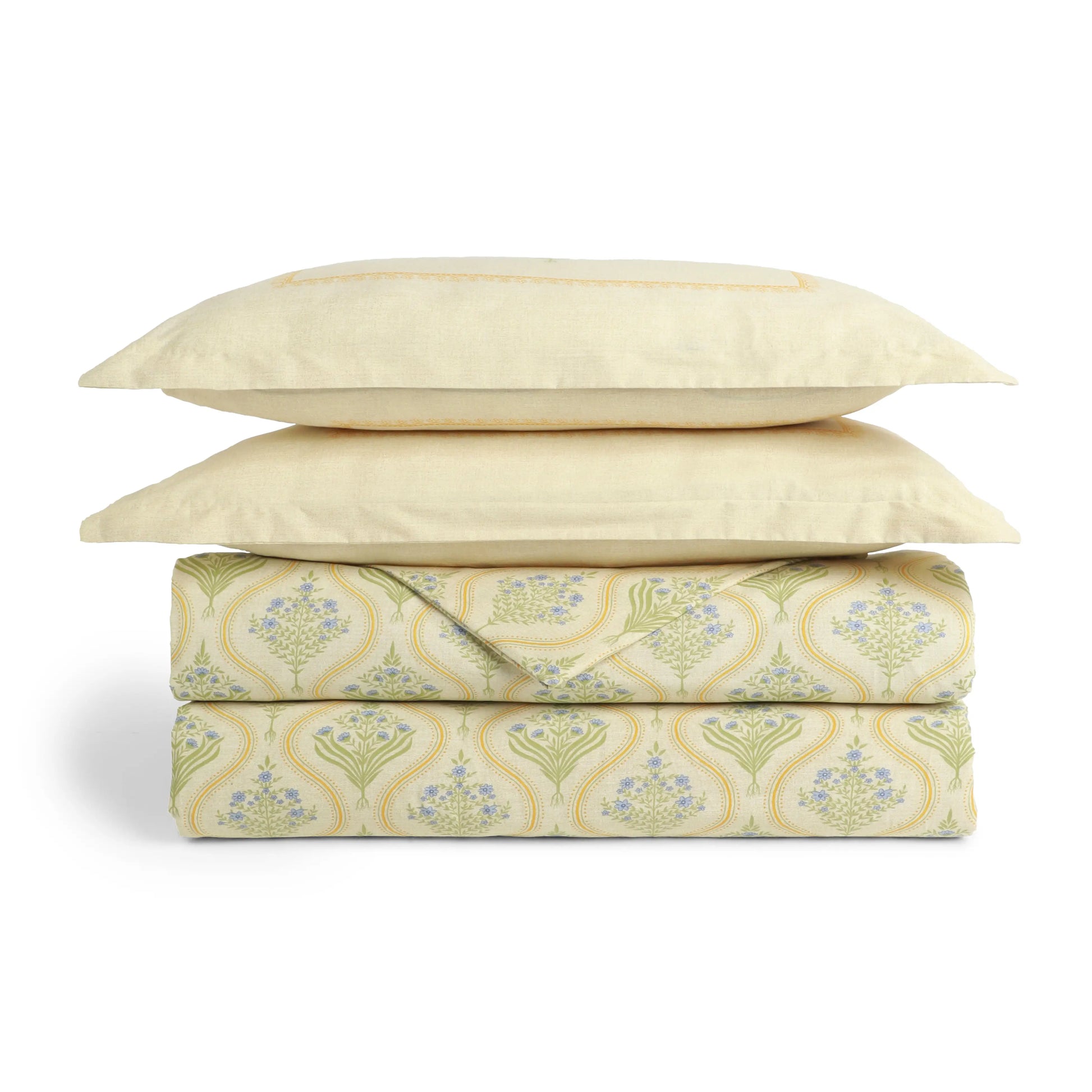 Chippa Lane | Contemporary Indian Print Design Coordinated Bedding Set | Set of Bedsheet & Dohars-Mustard Mustard / Double