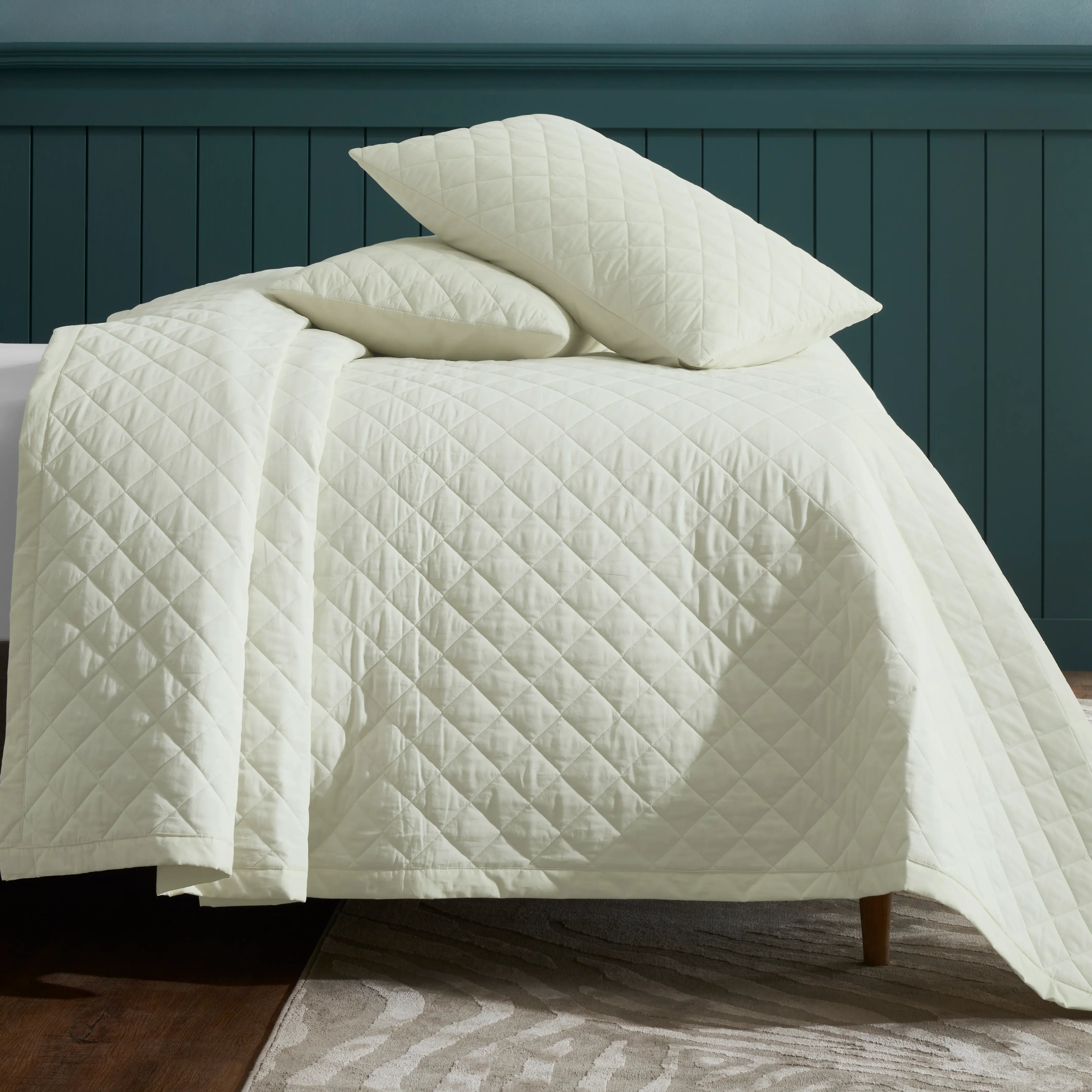 Nuvola | Luxurious Solid Dyed Diamond Quilted Cotton Bedcover Set Ivory