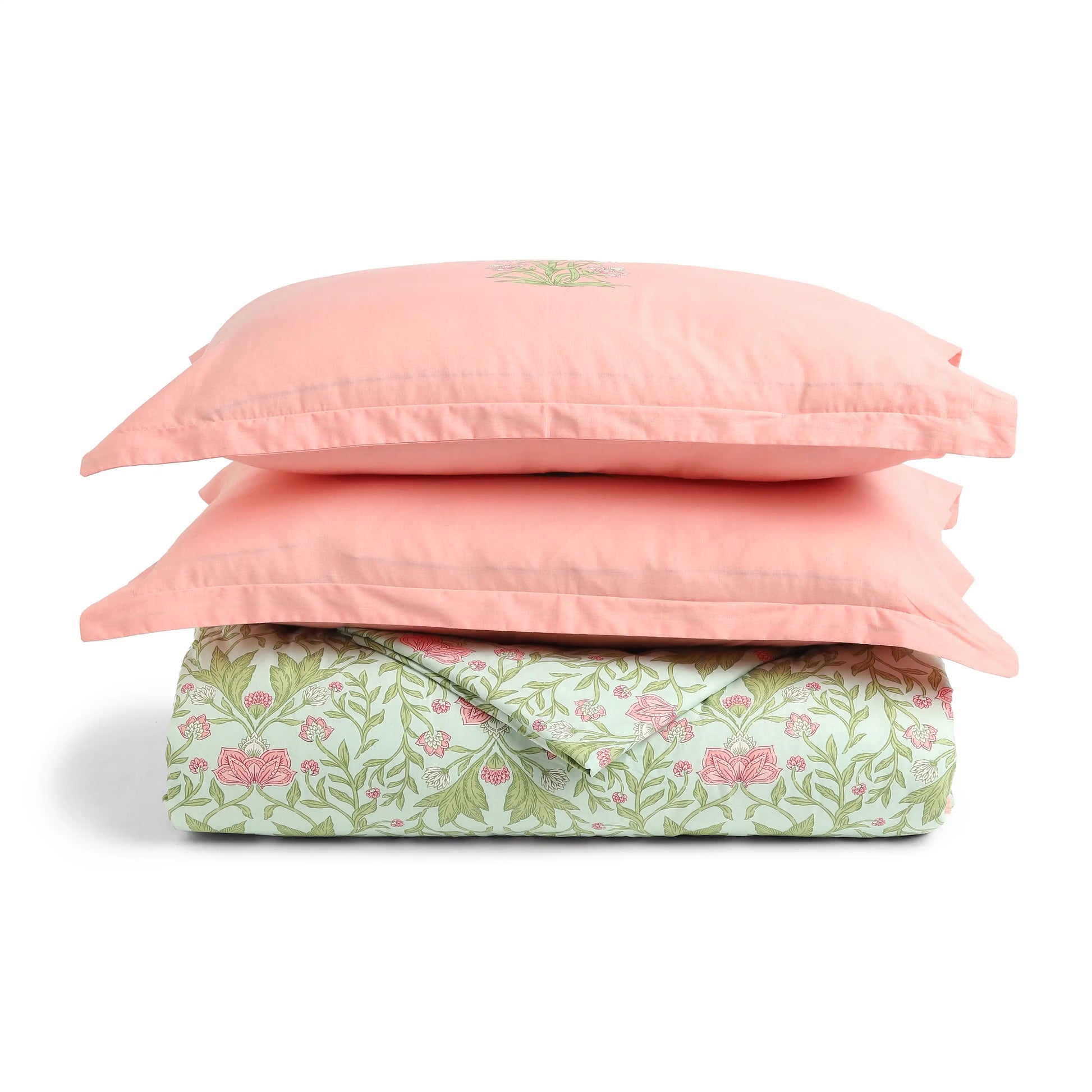Chippa Lane | Contemporary Indian Print Design Coordinated Bedding Set | Set of Bedsheet & Comforter-Sage Mint Sage Mint / Double