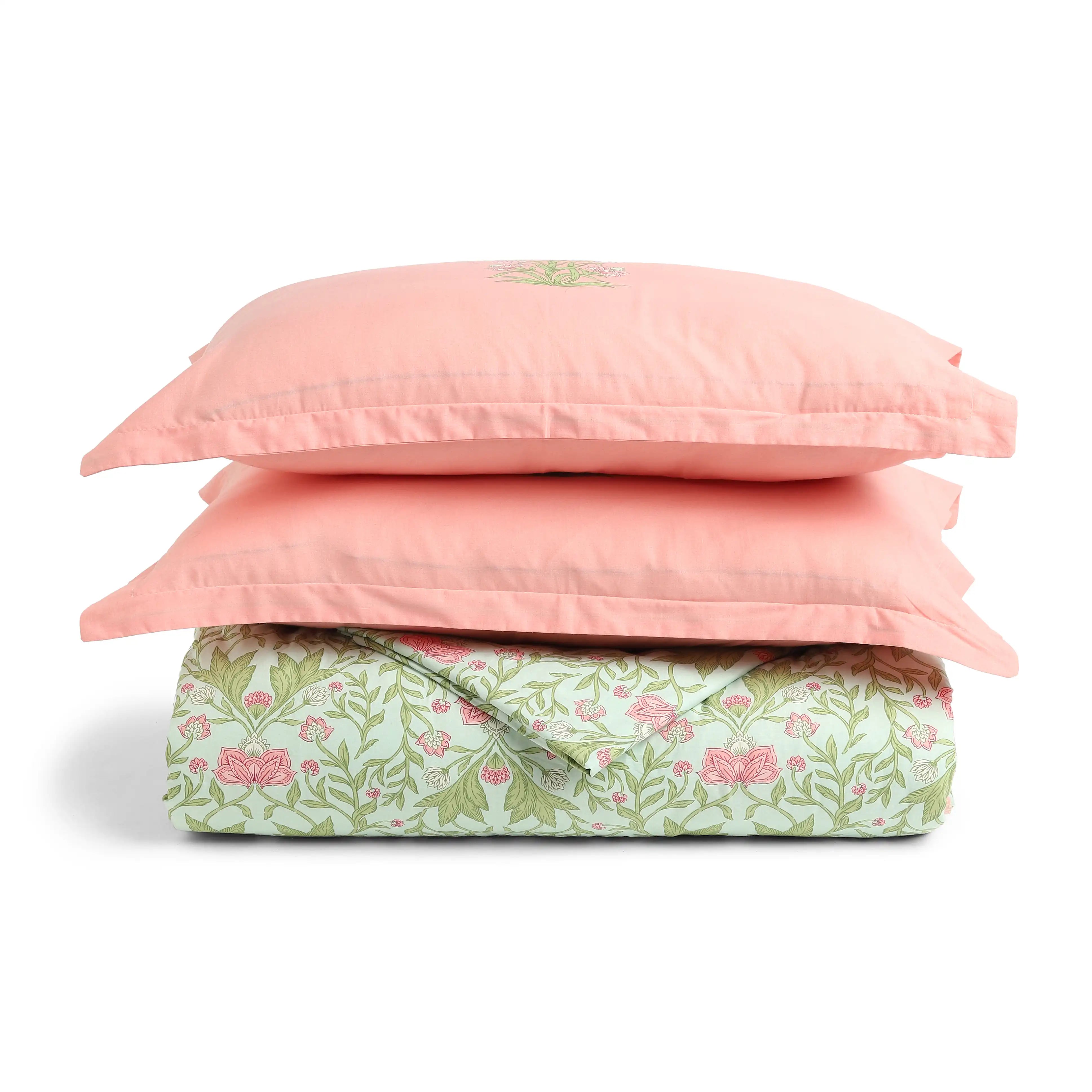 Chippa Lane | Contemporary Indian Print Design Coordinated Bedding Set | Set of Bedsheet & Comforter-Sage Mint Sage Mint / Double