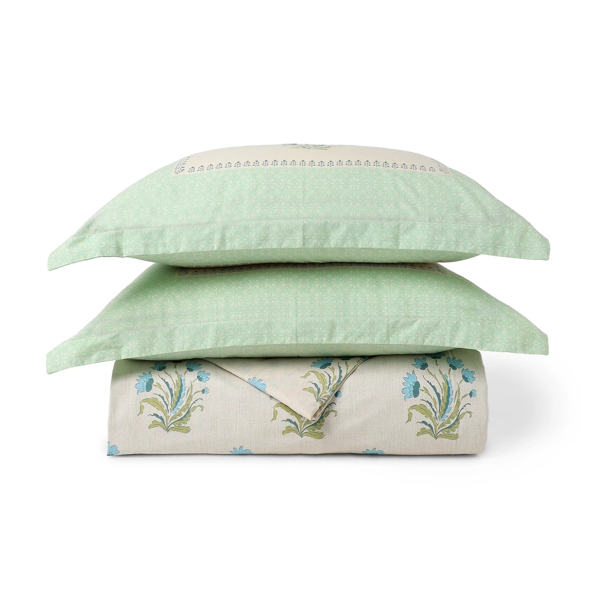 Chippa Lane | Contemporary Indian Print Design Coordinated Bedding Set | Set of Bedsheet & Dohar Indian Sage / Double