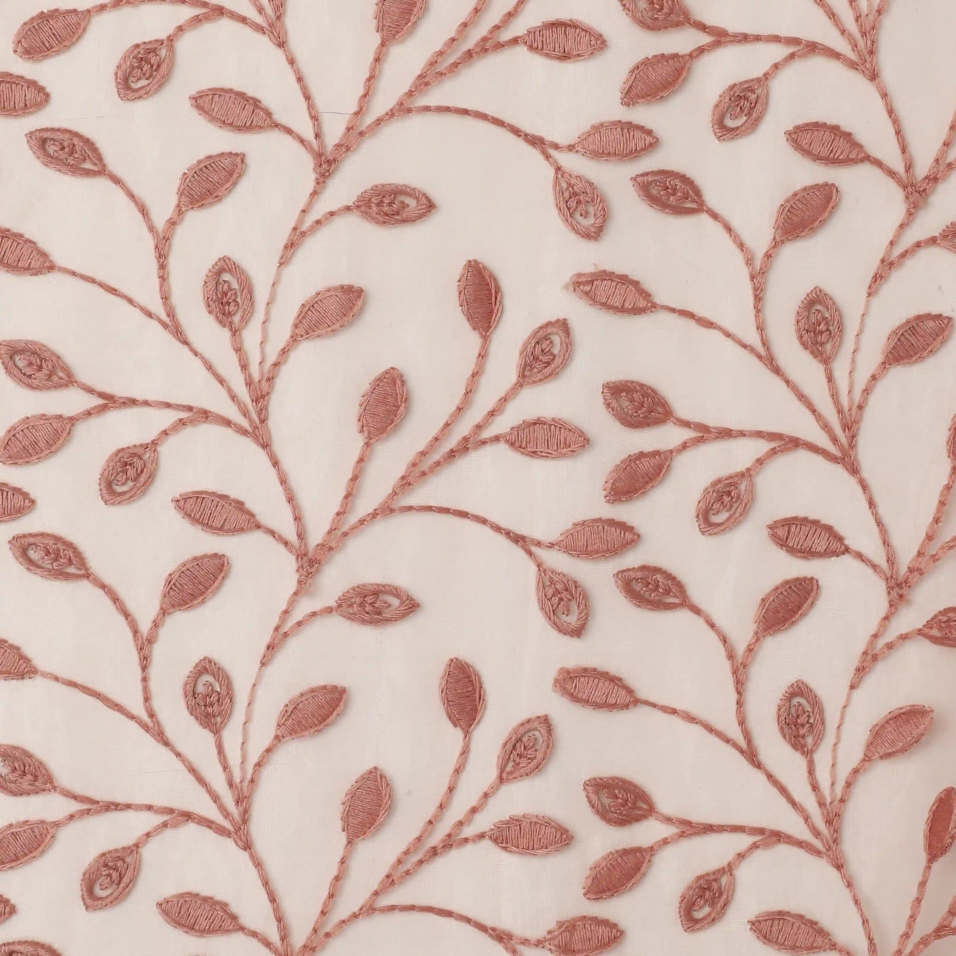 Velina Set Of 2 Embroidered Sheer Readymade Curtains | Threaded Story Blush / Door (3.60ft X 7.22ft)