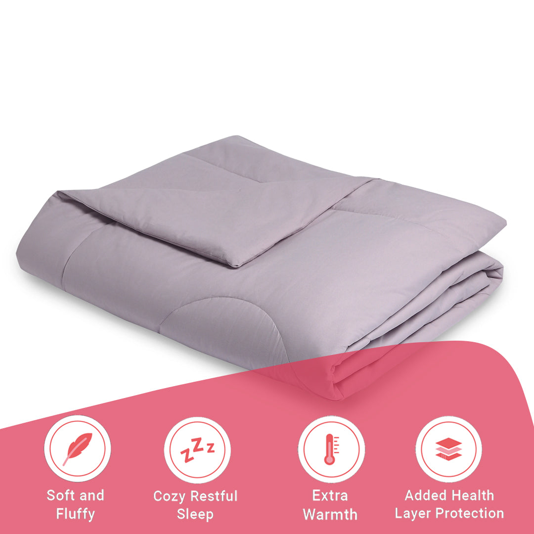 Paleto | Everyday Hues Cotton Solid Dyed 240GSM Comforter for Extra Warmth-Grey Lavender