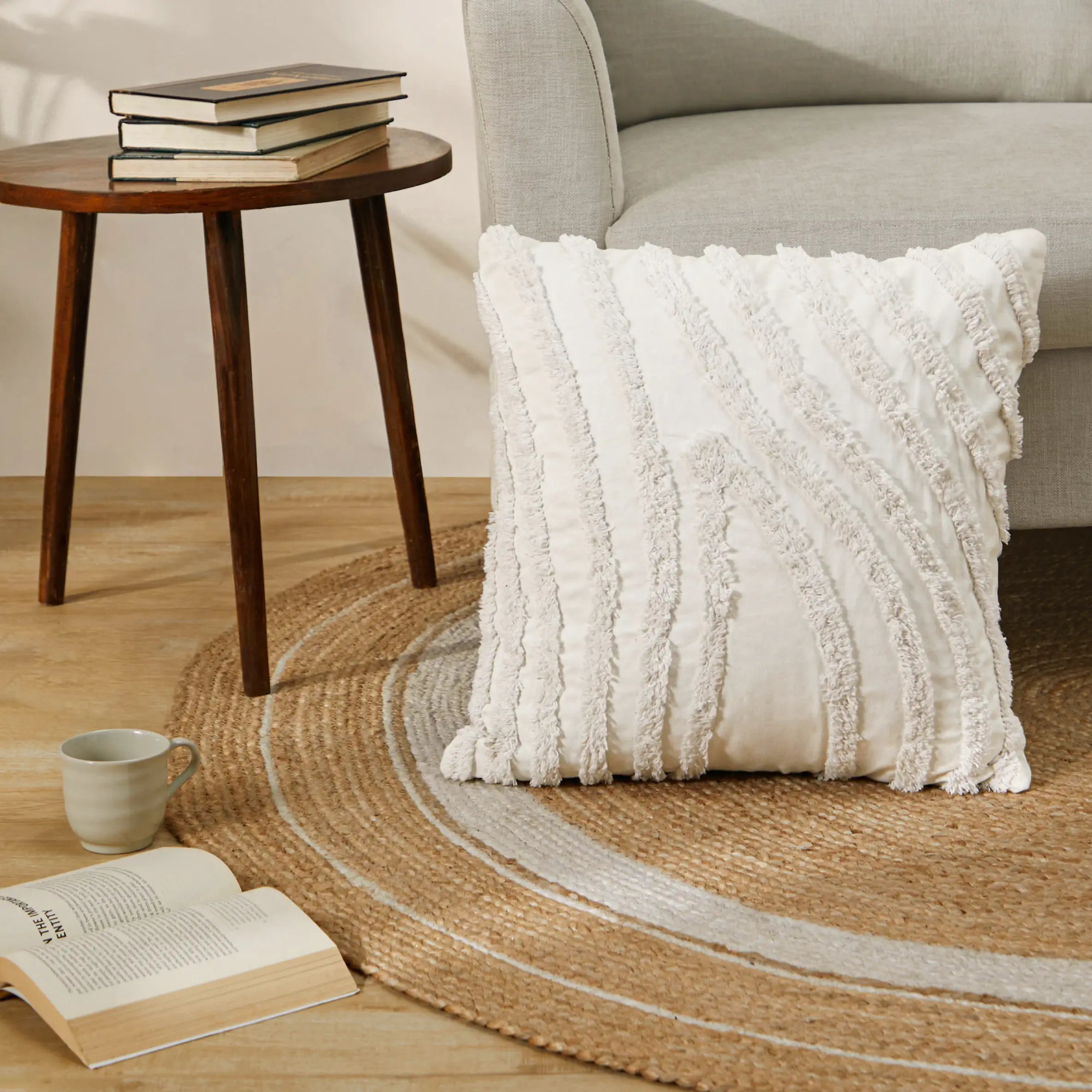 Vissencia 100% Cotton Tufted Cushion Cover | Wavy Flow Ivory / Cushion Cover (51cm x 51cm)
