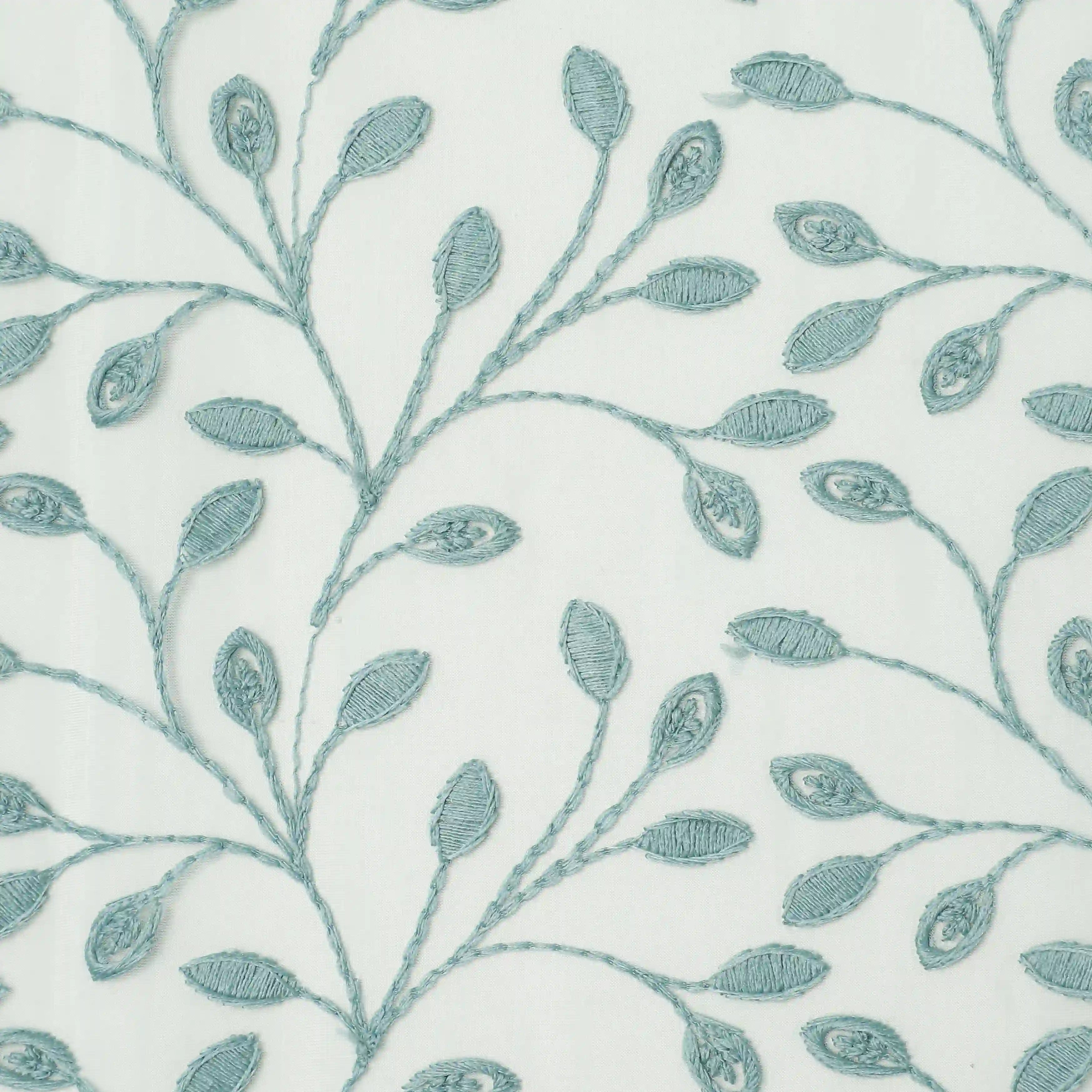 Velina Set Of 2 Embroidered Sheer Readymade Curtains | Threaded Story Teal / Door (3.60ft X 7.22ft)