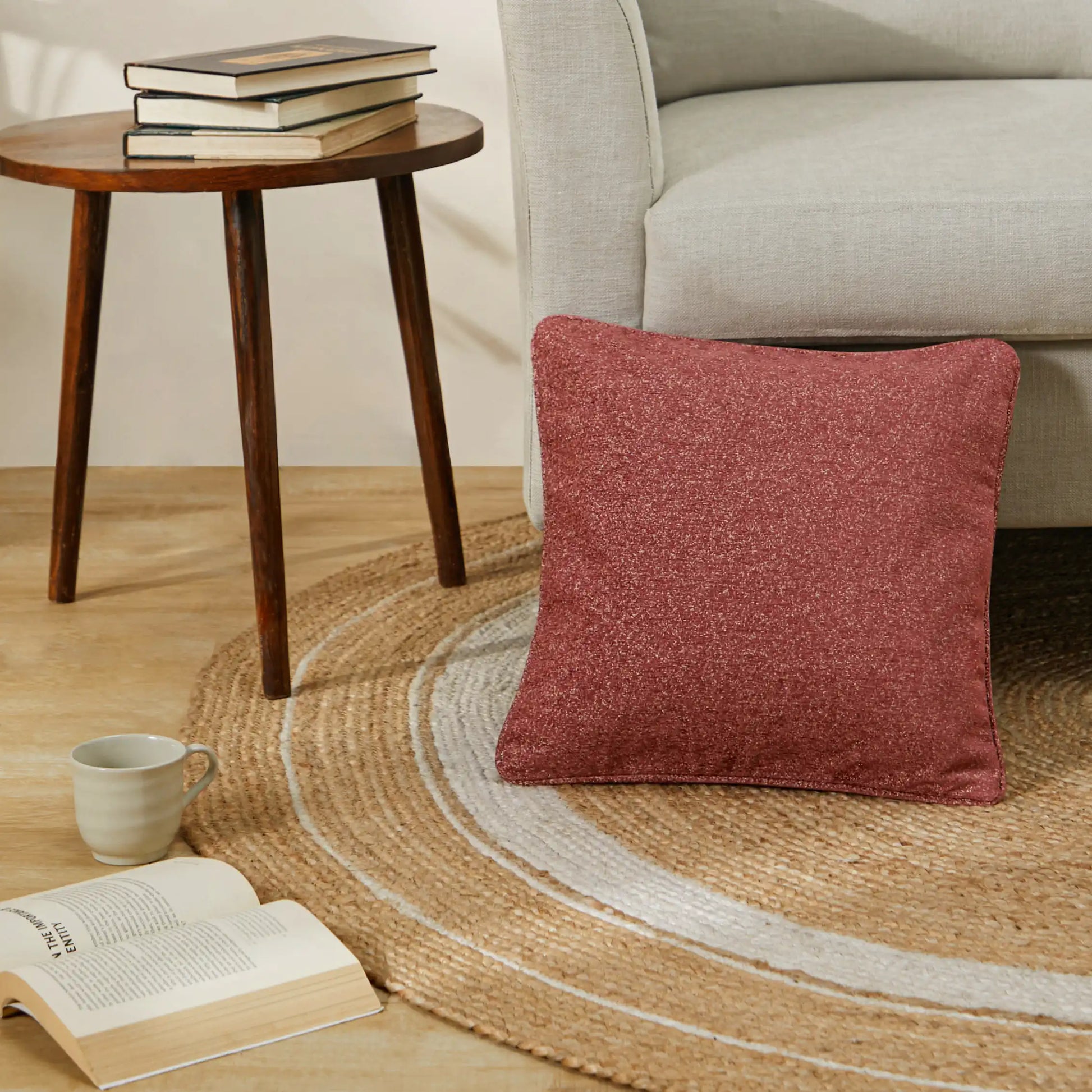 Vissencia Solid Cushion Cover | Textured Crush Plum Wine / Cushion Cover (41cm x 41cm)