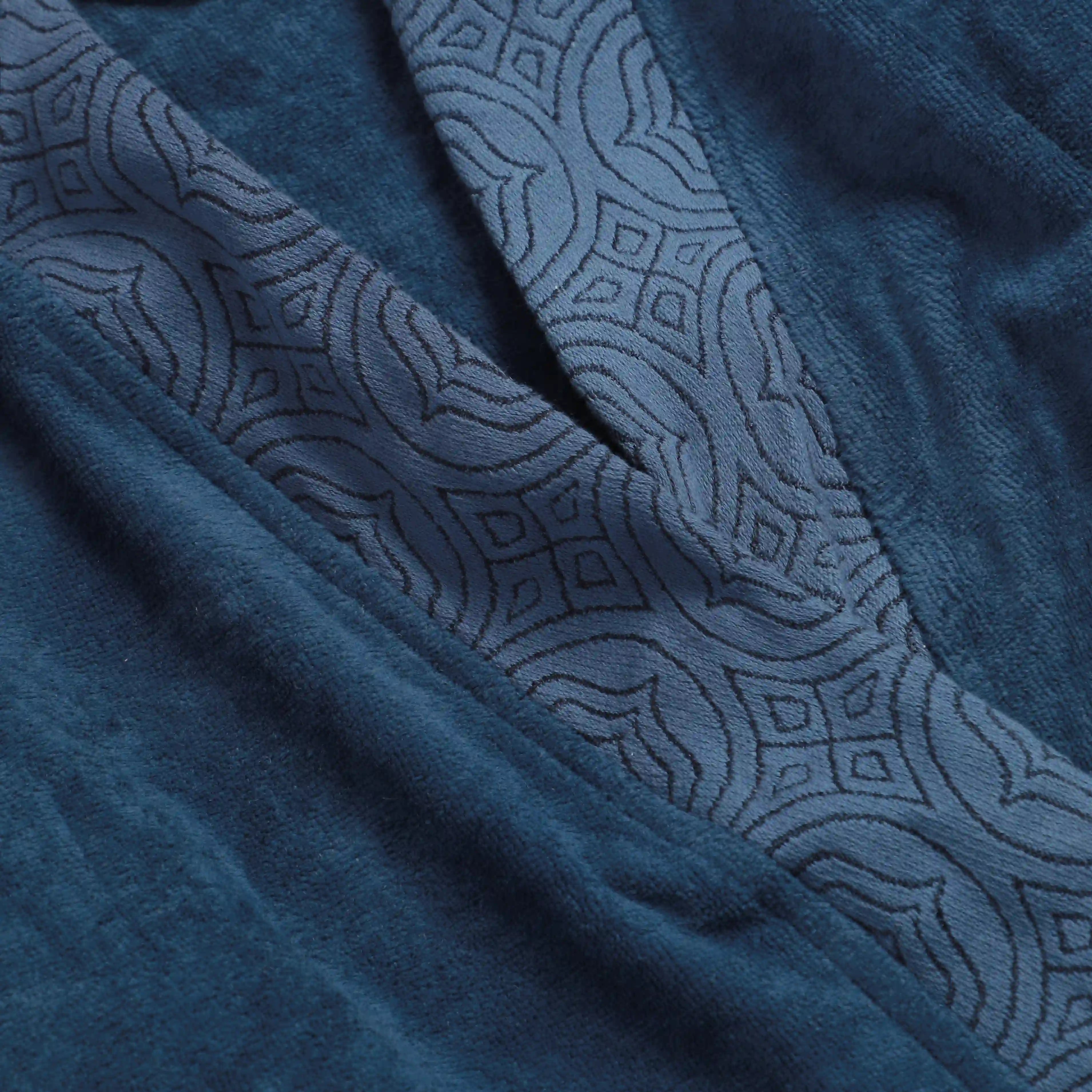 De Jacquard 100% Cotton Bathrobe Navy Blue / Large