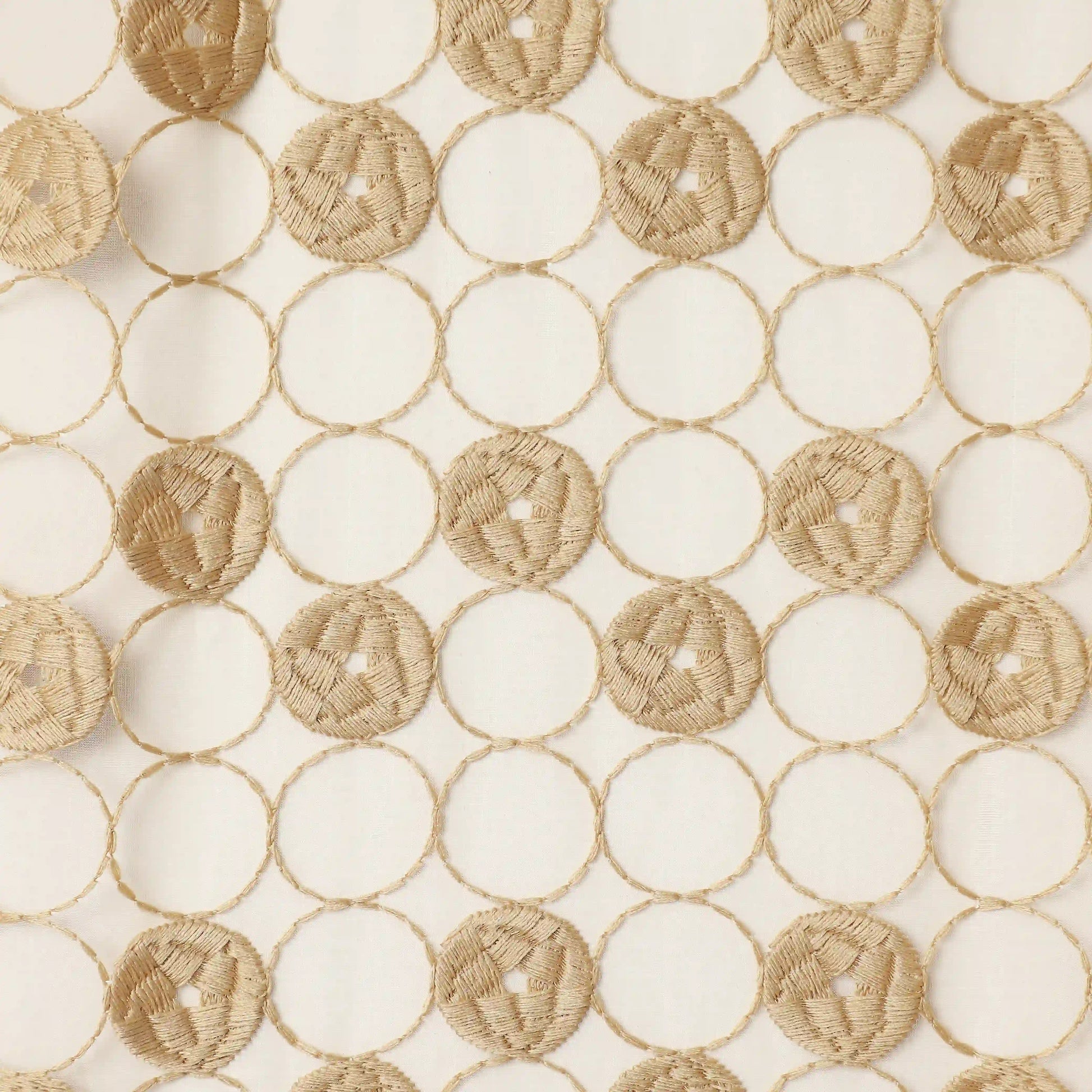 Velina Set Of 2 Embroidered Sheer Readymade Curtains | Beyond Circles Golden Ivory / Door (3.60ft X 7.22ft)