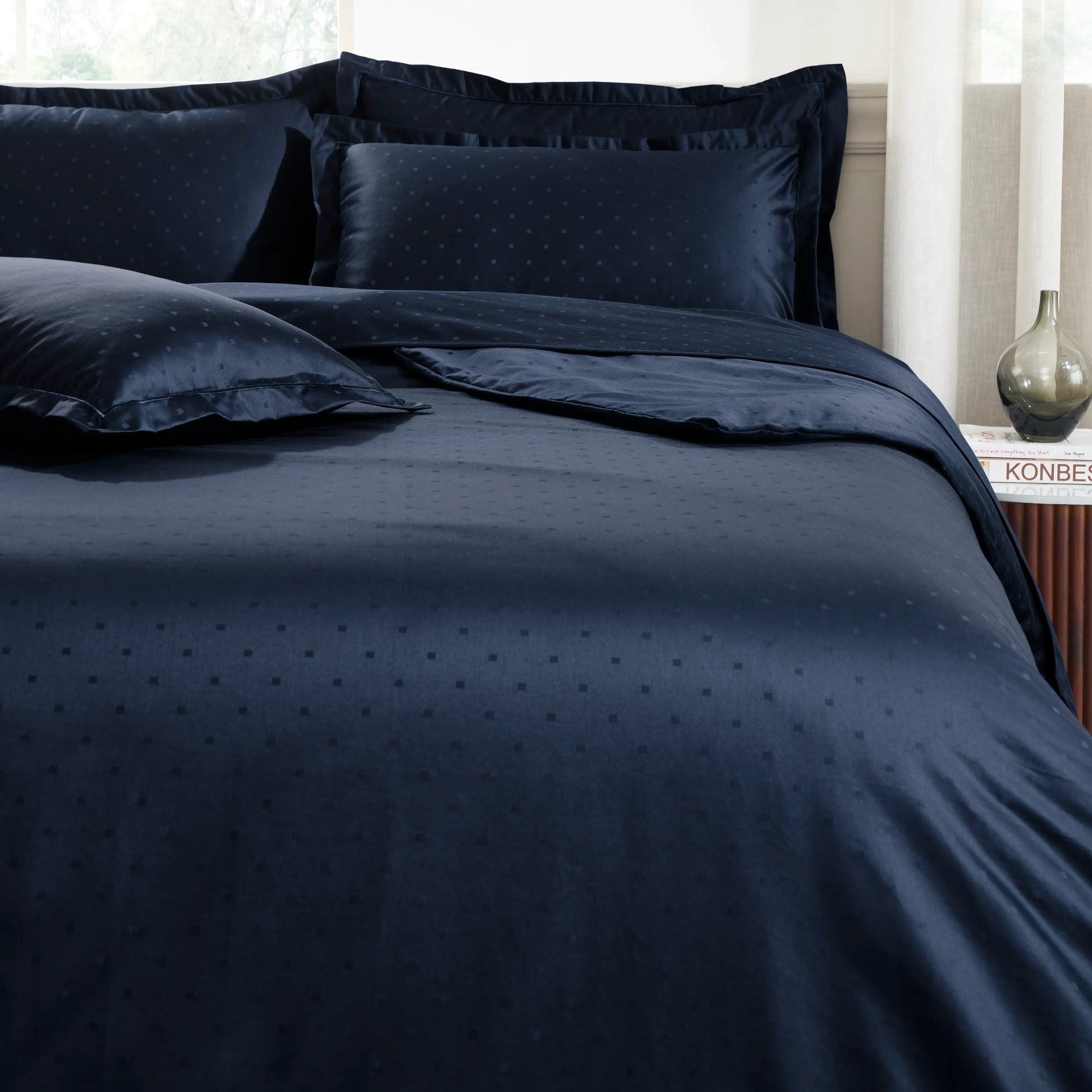 Ricaso | 1000TC Egyptian Cotton Swiss Dot Super Soft Fitted Sheet Set | Pillow Cover with Merrow Hem Treatment Navy / King