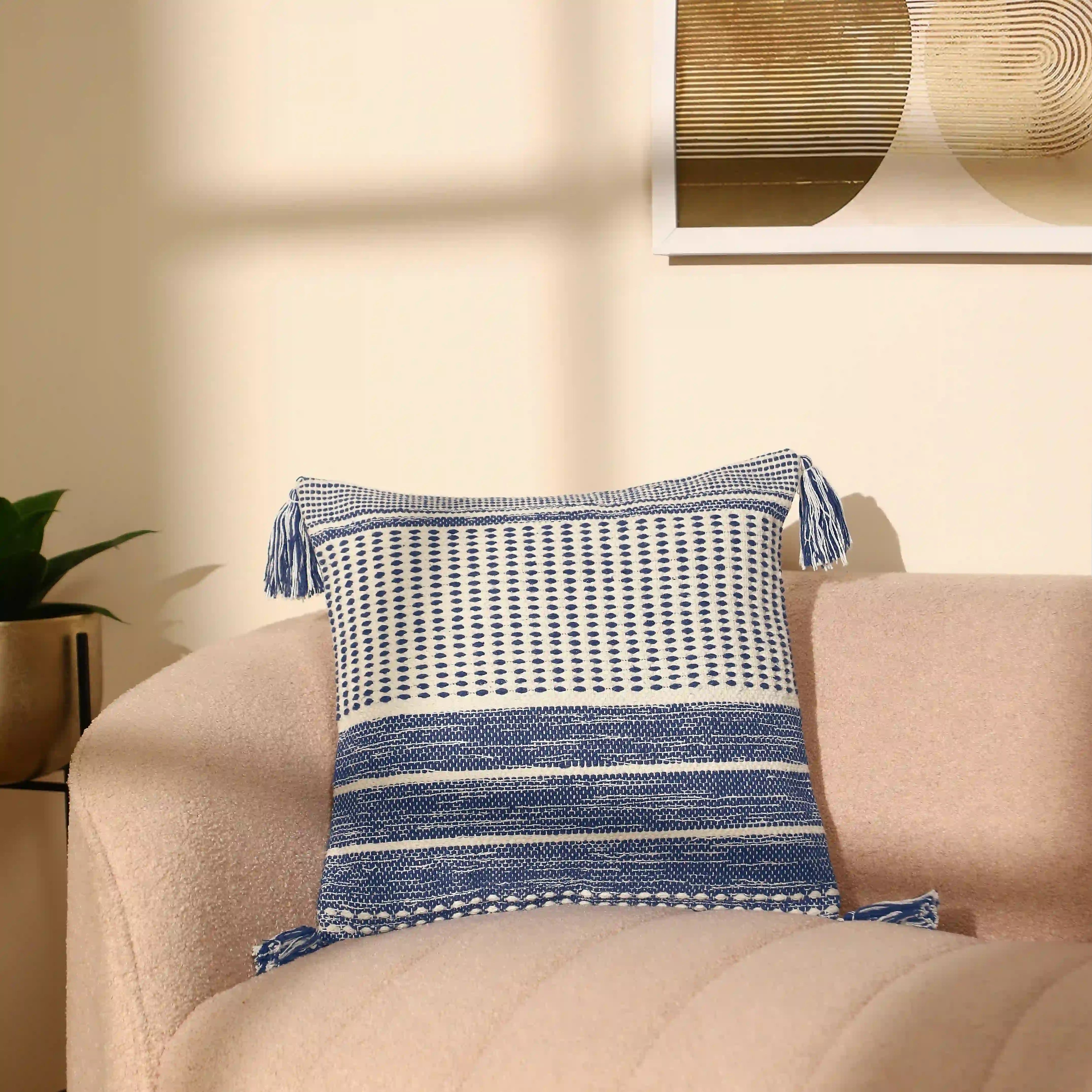 Vissencia 100% Cotton Woven Cushion Cover | Summer Breeze Sky Breeze / Cushion Cover (41cm x 41cm)