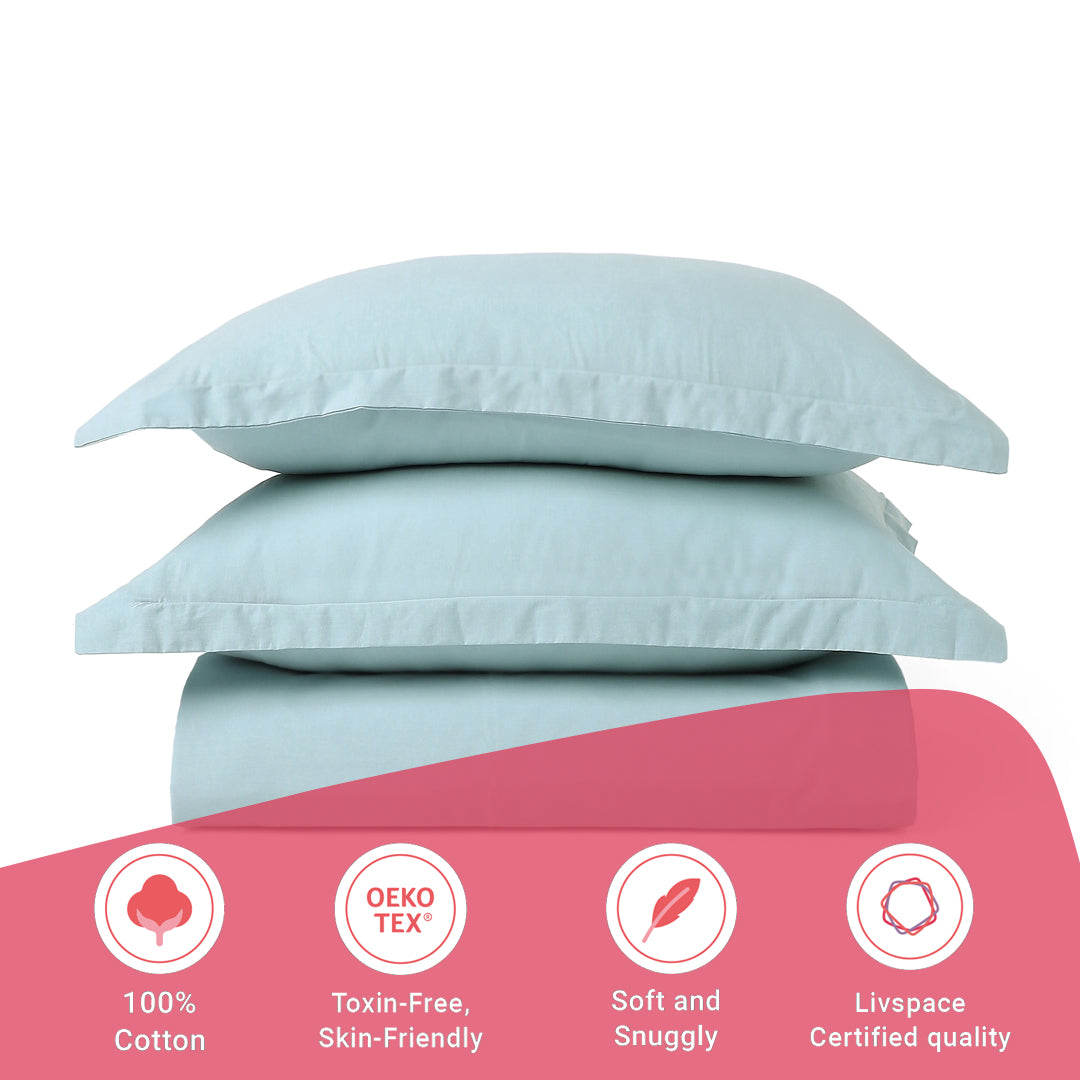 Paleto | Everyday Hues Solid Dyed Cotton Bedsheet Set-Blue Sky
