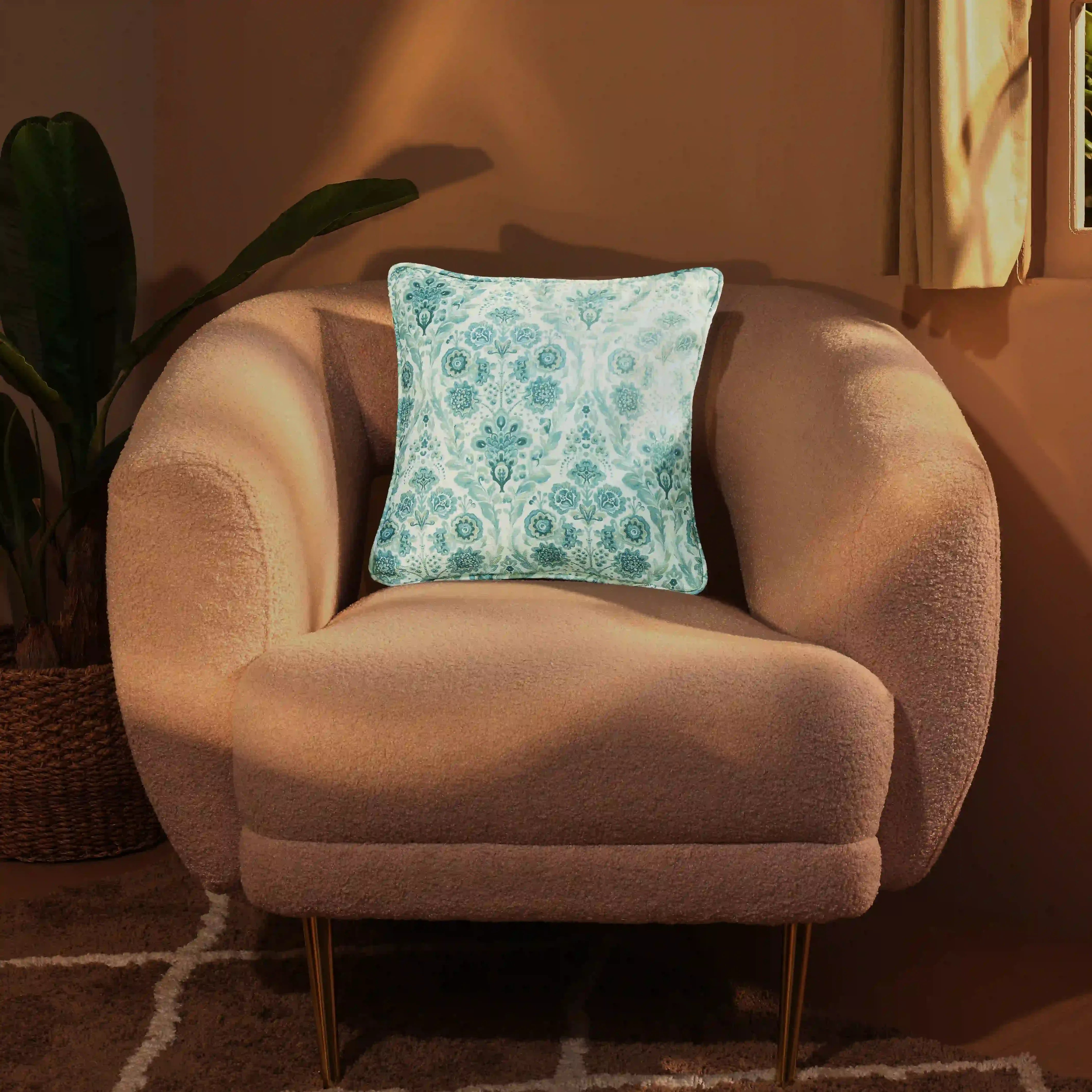 Espricia Printed Cushion Cover | Jaipuri Tales Soft Sage / Cushion Cover (51cm x 51cm)